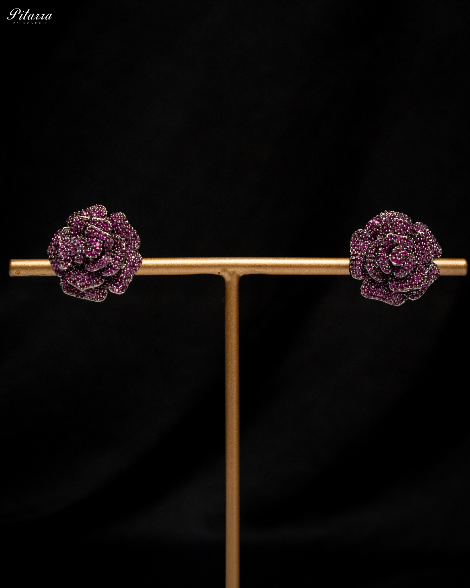 Pink Tone Flower CZ Choker Set with Ring_Earrings