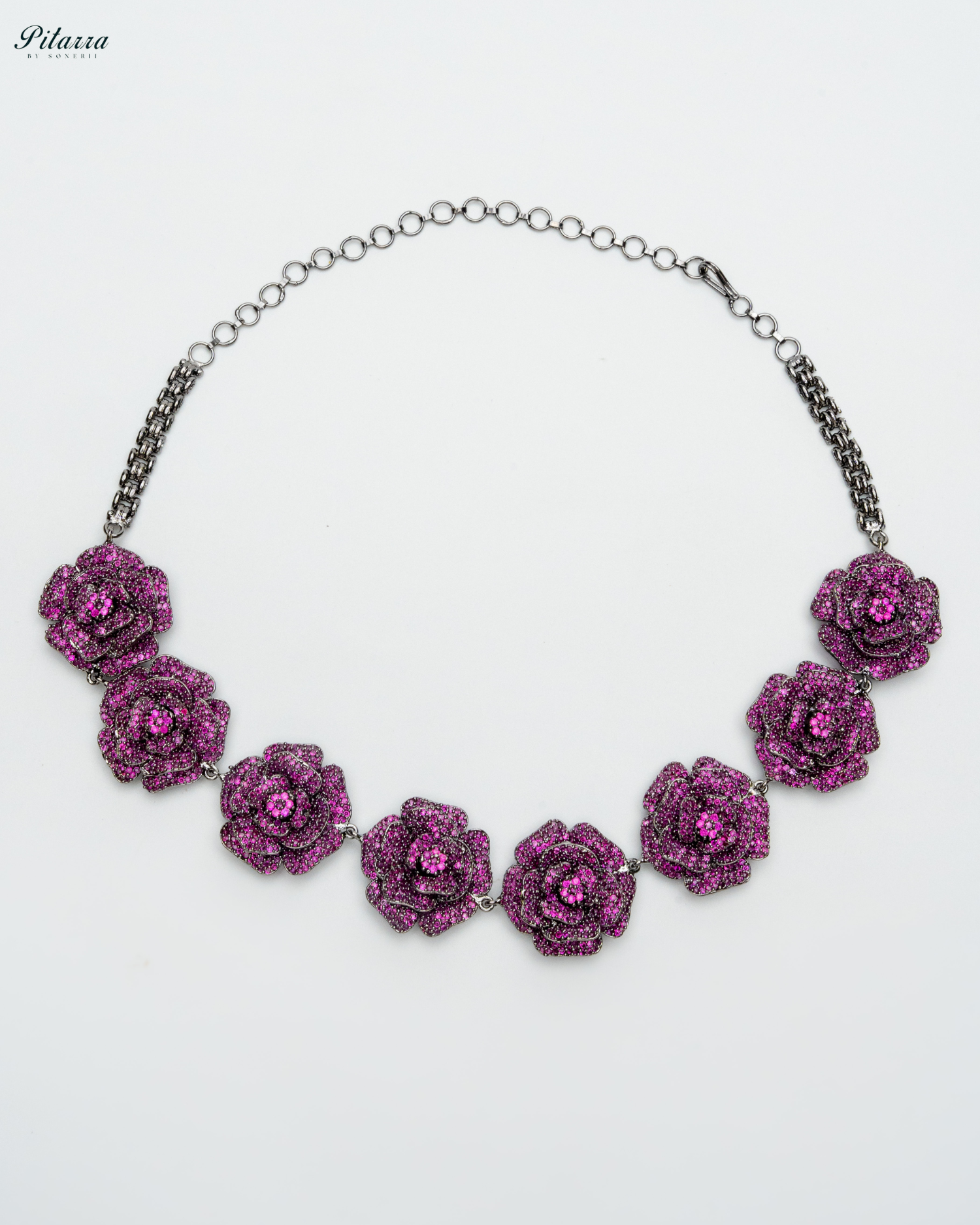 Pink Tone Flower CZ Choker Set with Ring_Necklace Image