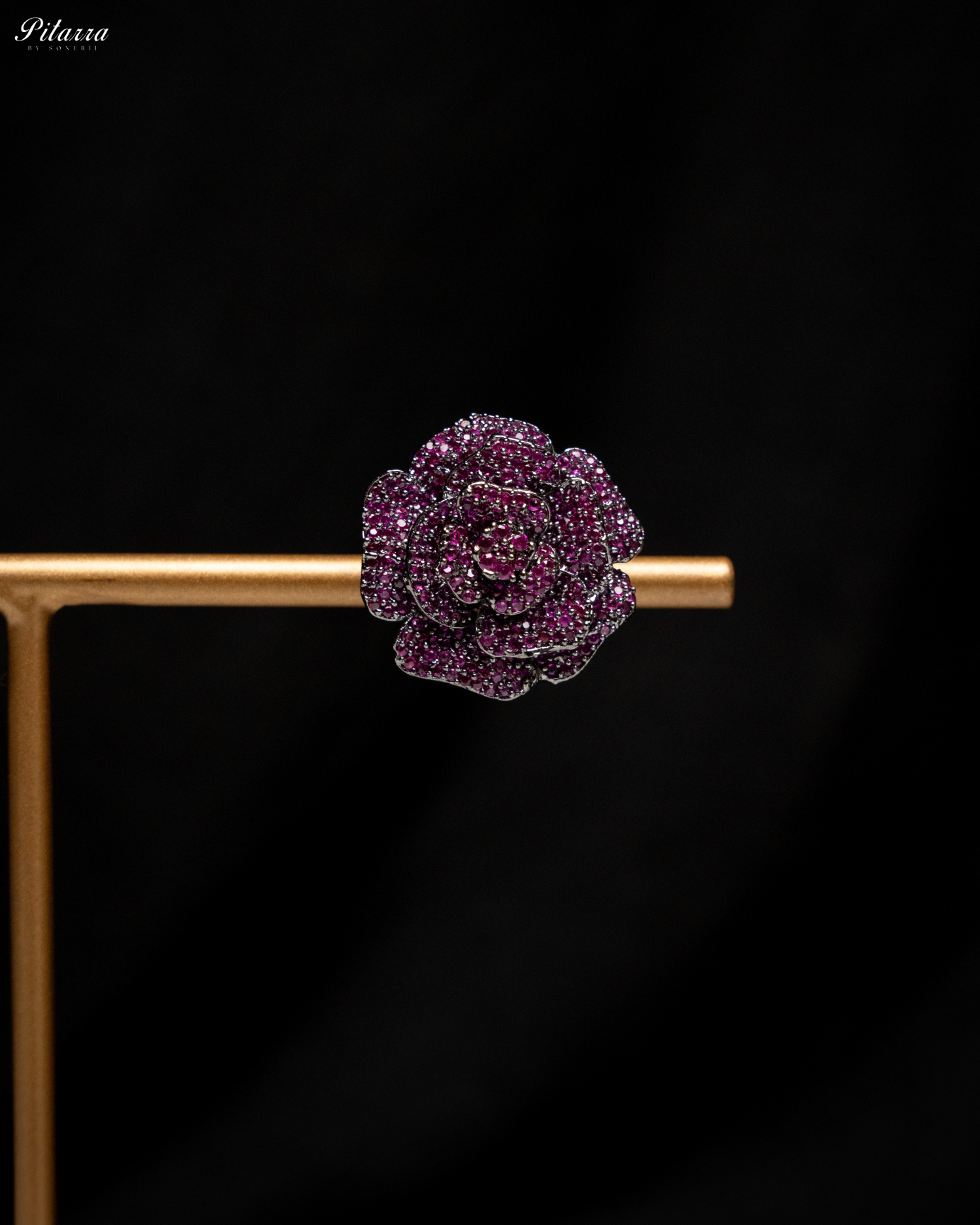 Pink Tone Flower CZ Choker Set with Ring_Zoom Earrings