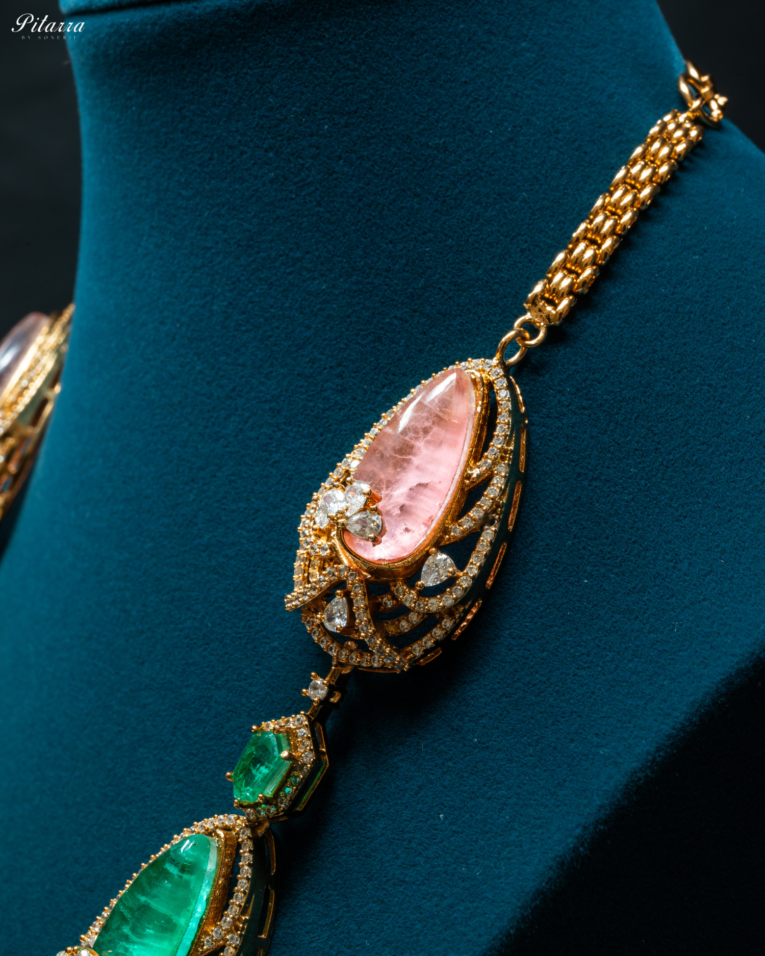 Pink and Green Doublet Stone with CZ Necklace Set_Zoom Angle