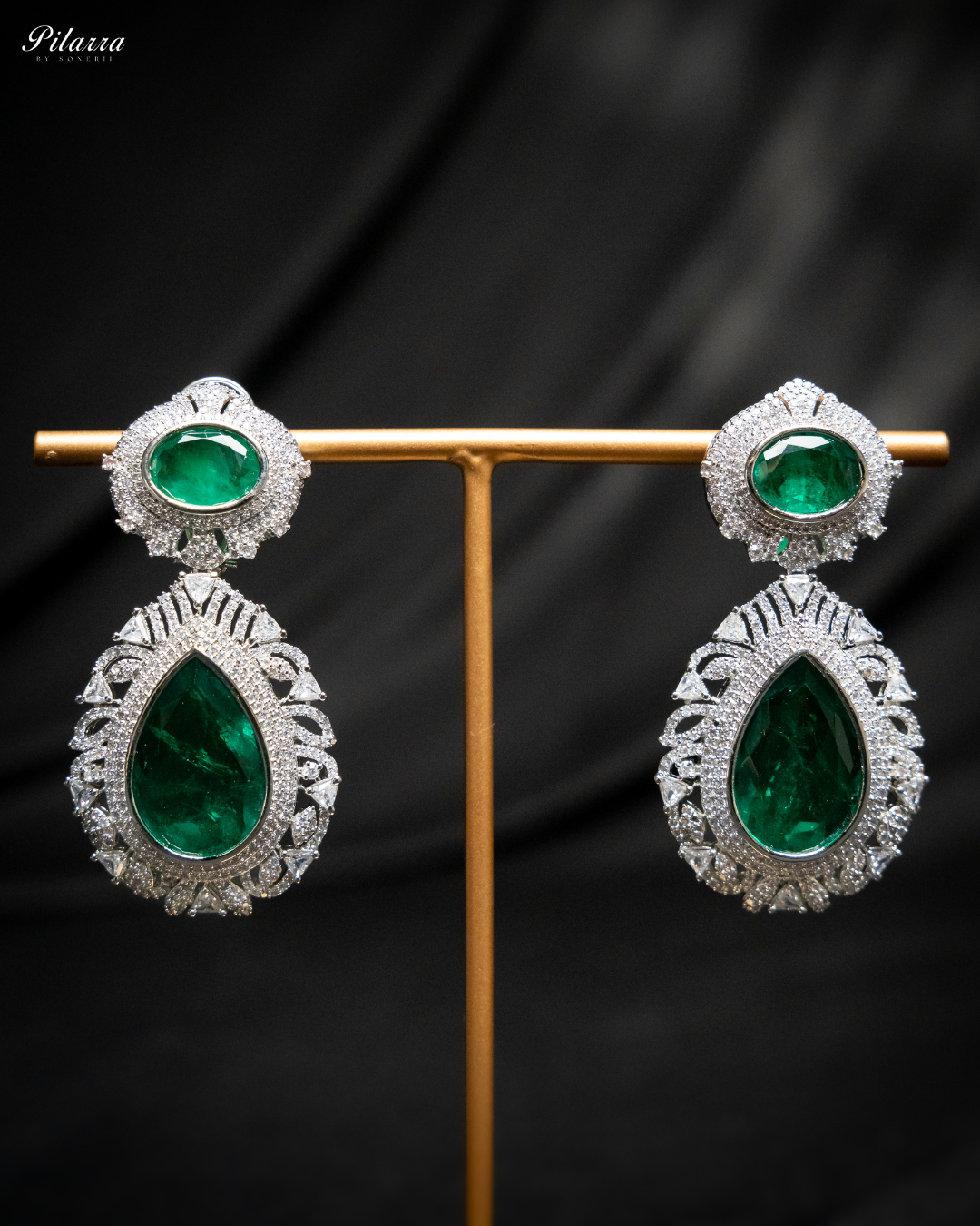 Pitarra Green Doublet Silver earrings_Front Image
