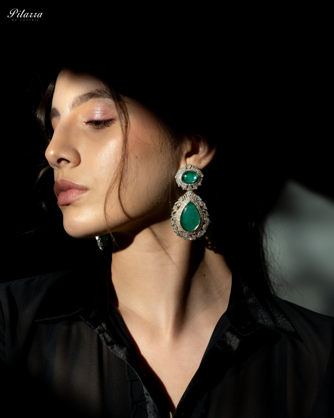 Pitarra Green Doublet Silver earrings_Left Angle