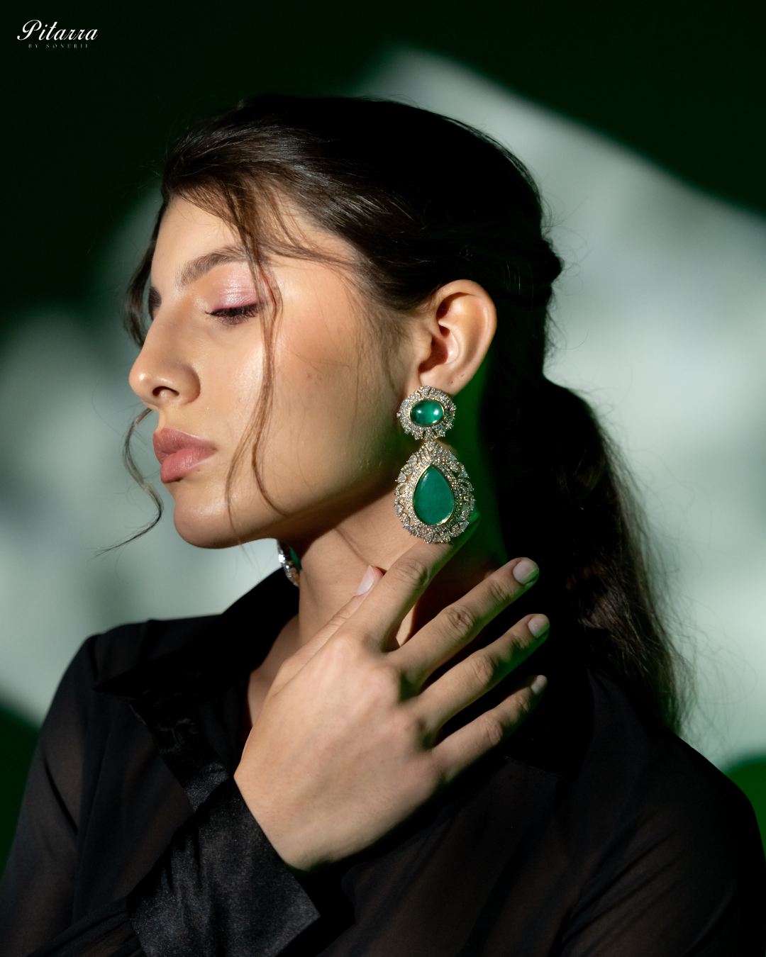 Pitarra Green Doublet Silver earrings_Side