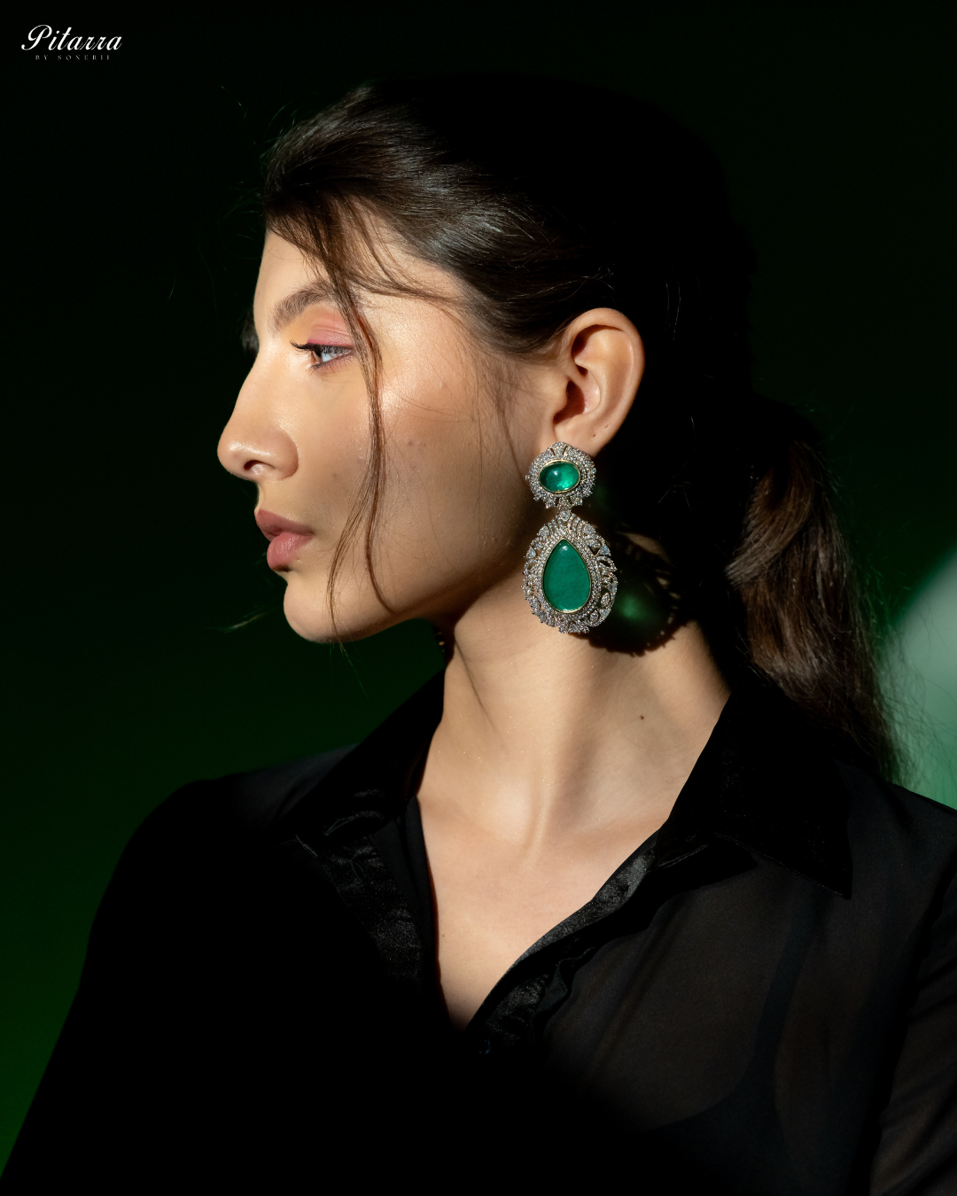 Pitarra Green Doublet Silver earrings_Side Pose