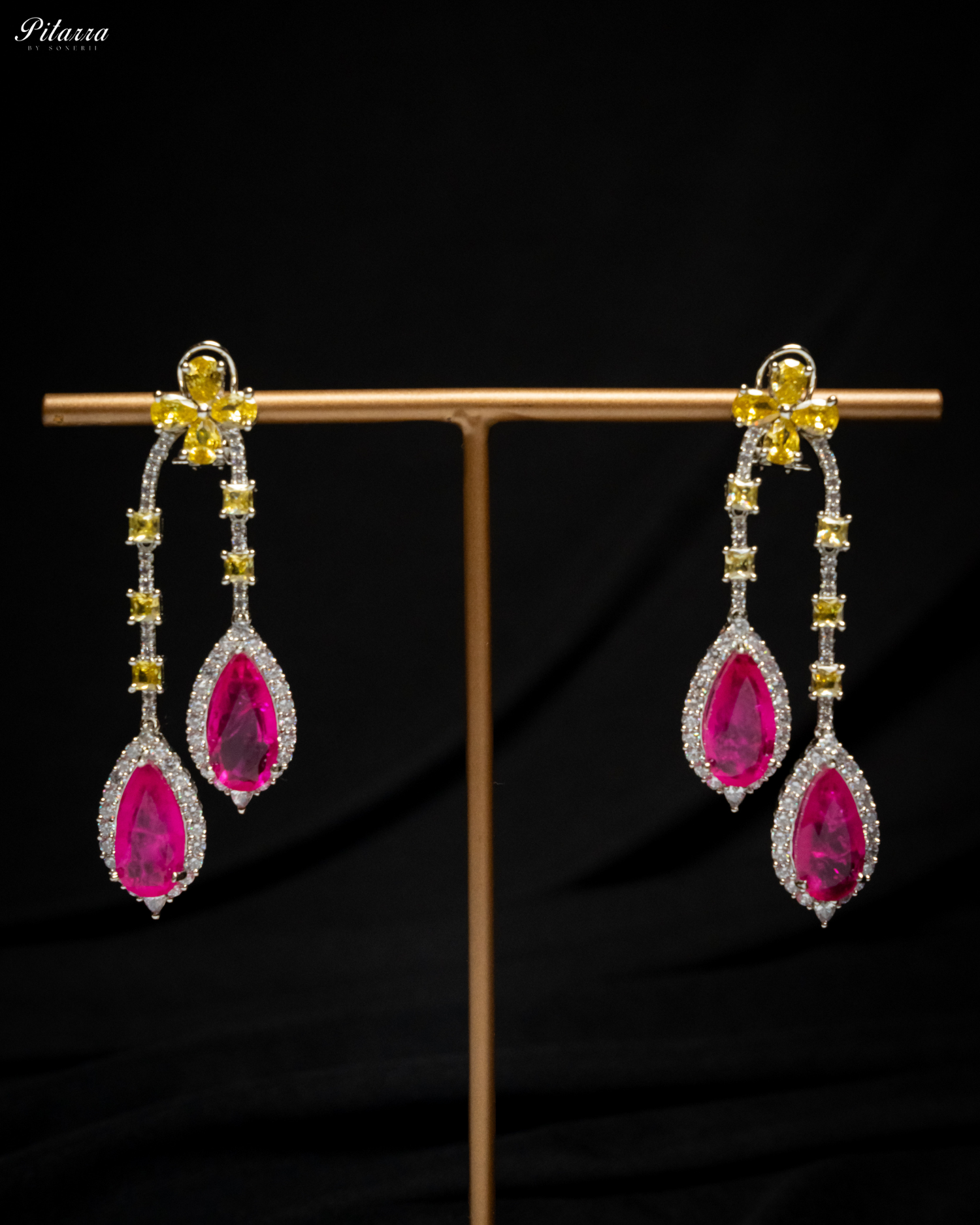 Pitarra Pink and Yellow Dangler Earring_Front Image