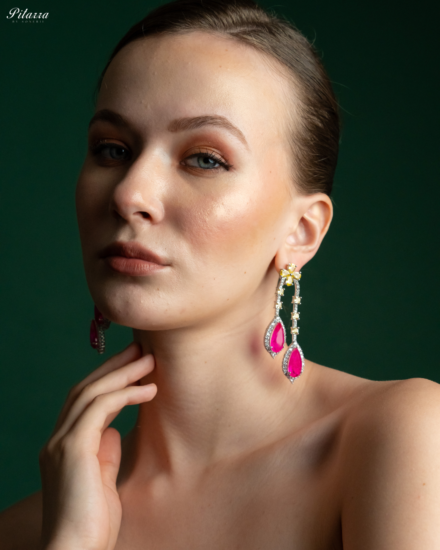 Pitarra Pink and Yellow Dangler Earring_Side Angle