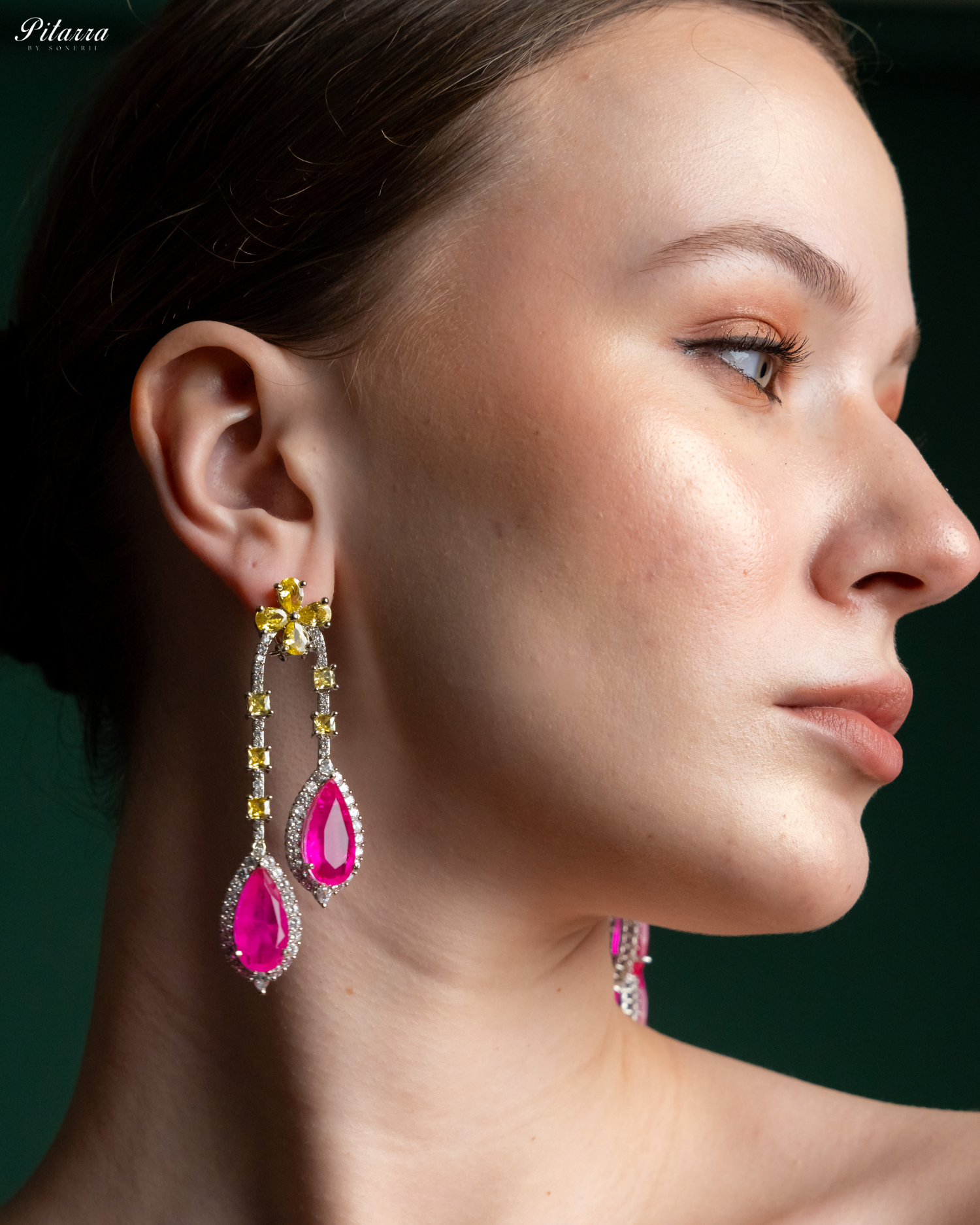 Pitarra Pink and Yellow Dangler Earring_Side Image