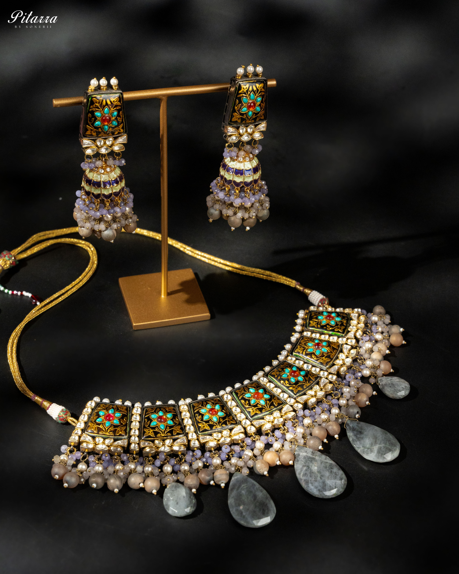 Pitarra Polki Silver Traditional Kundan Choker Necklace Set Style Shoot