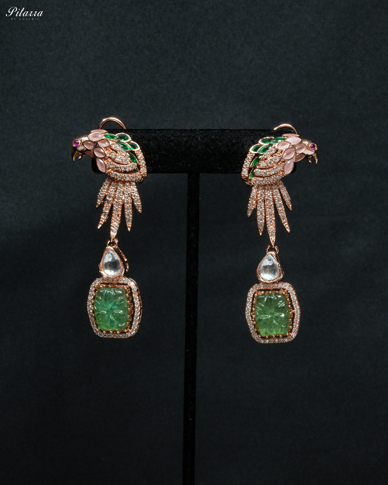 Pitarra Red Carved Stone in Rose Gold Necklace Set_Earrings