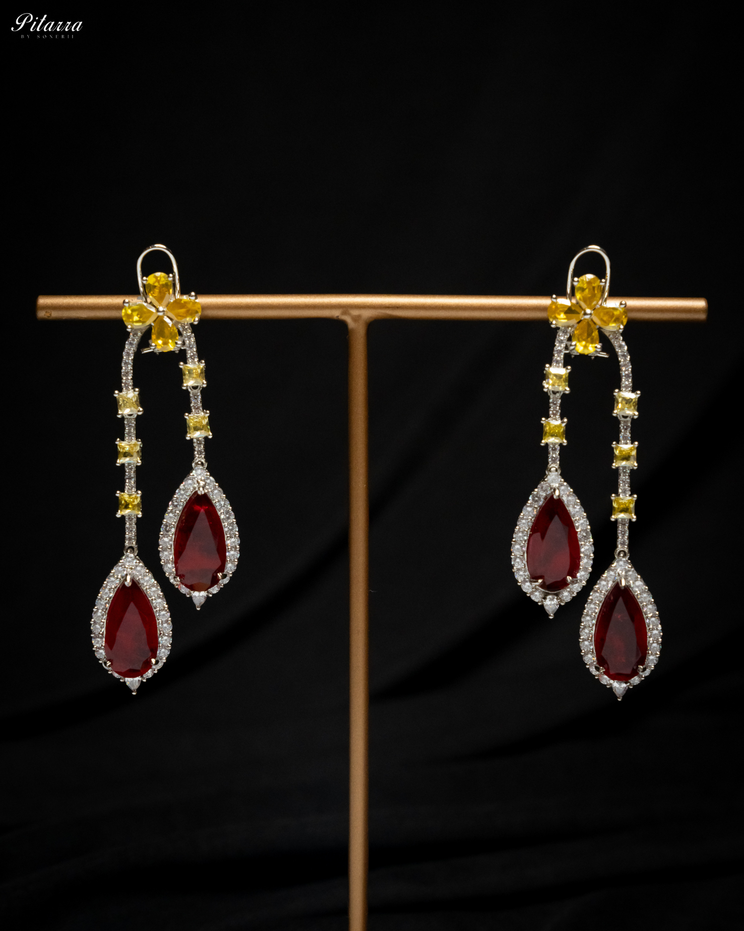 Pitarra Red and Yellow Dangler Earring_Front Image