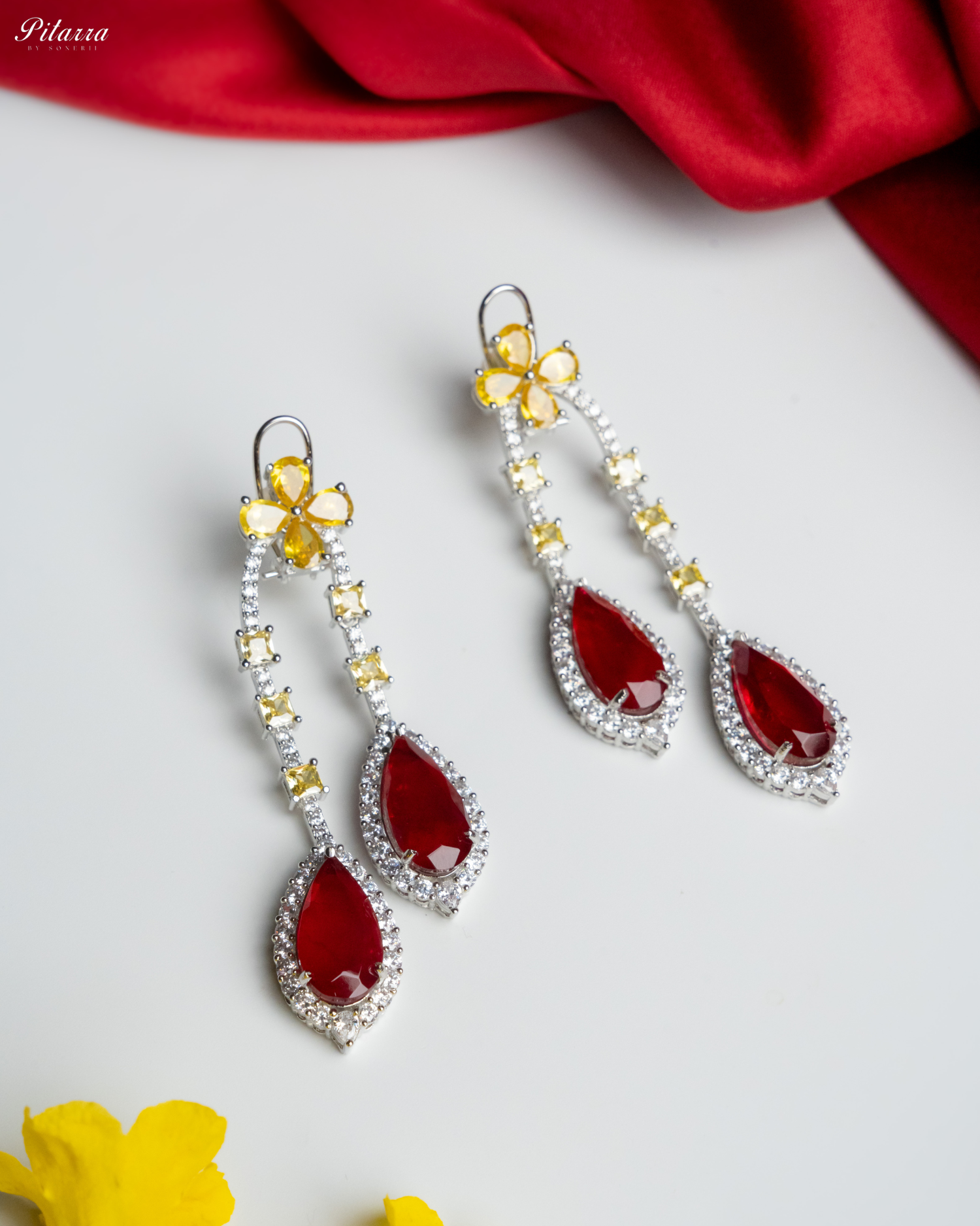 Pitarra Red and Yellow Dangler Earring_Main Image