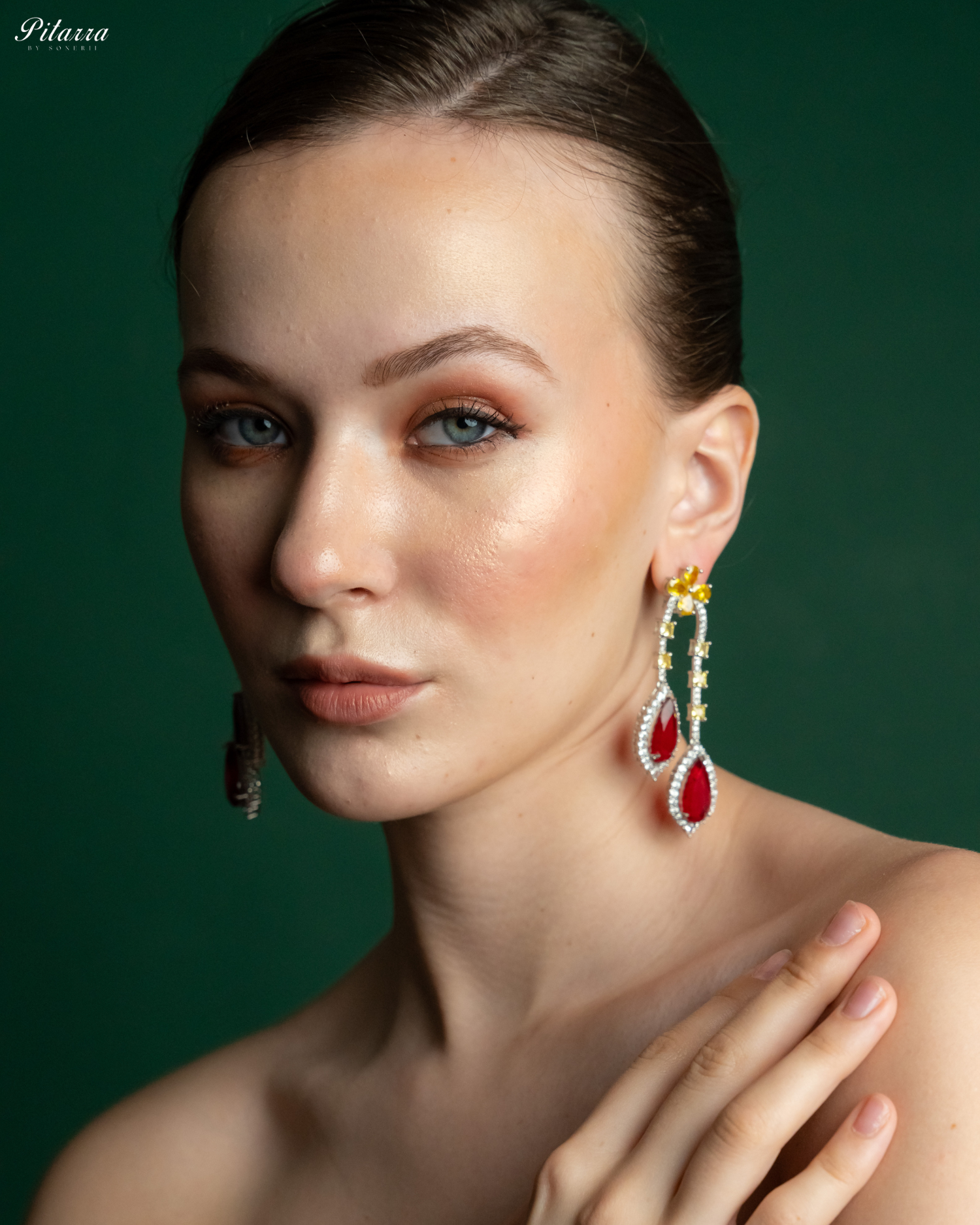 Pitarra Red and Yellow Dangler Earring_Side Pose