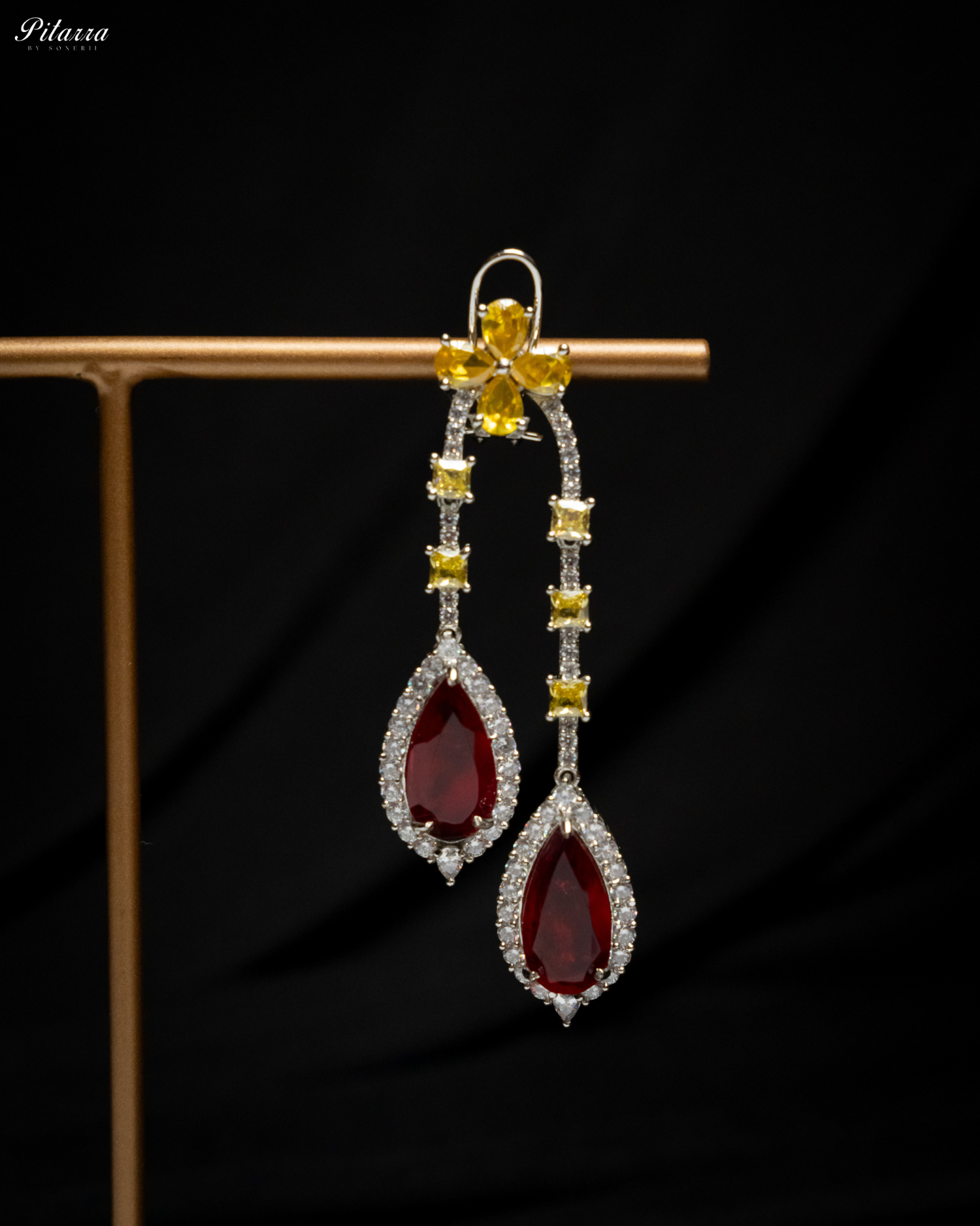 Pitarra Red and Yellow Dangler Earring_Zoom Angle