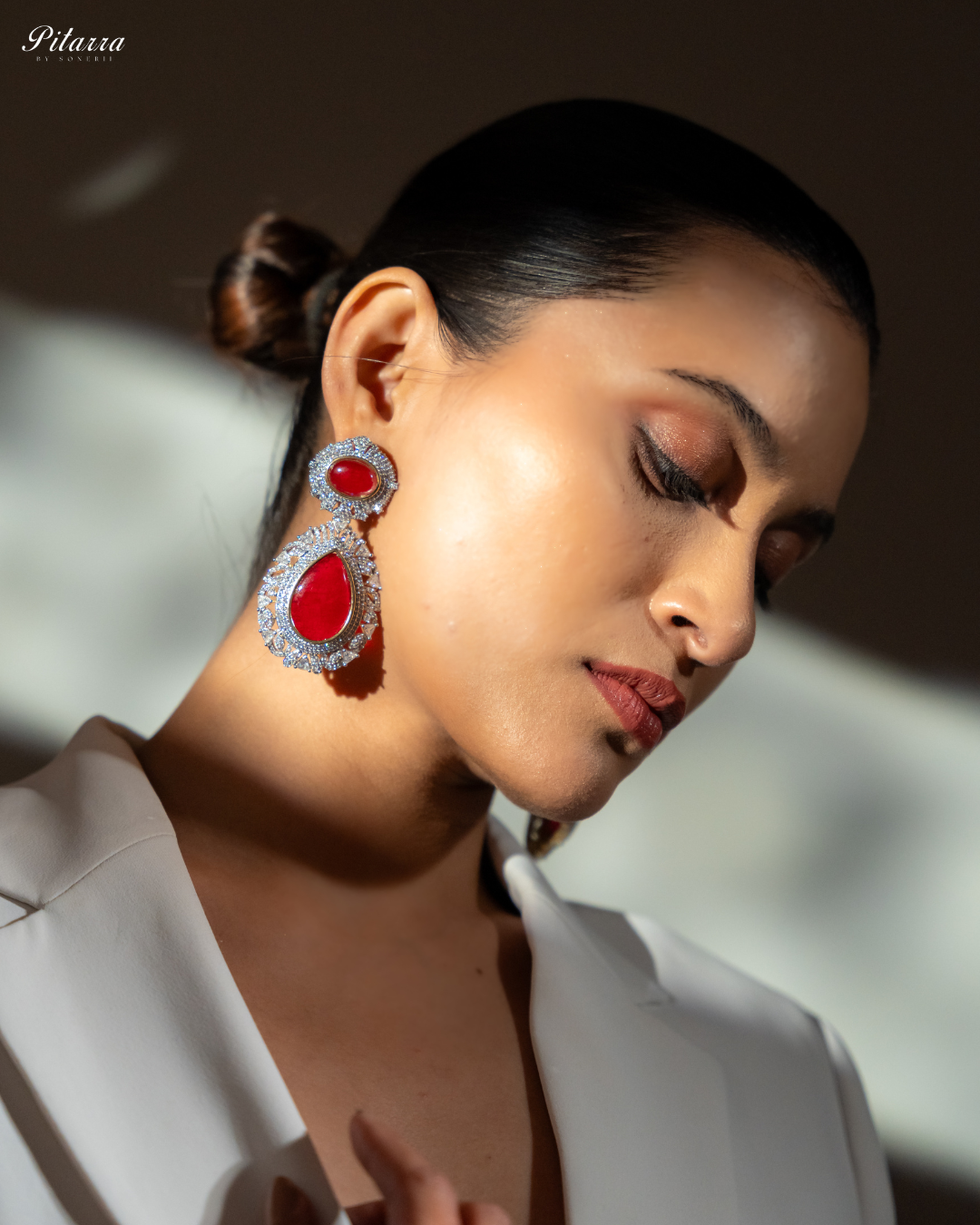 Pitarra Ruby Red Doublet Statement Earrings_Right Angle