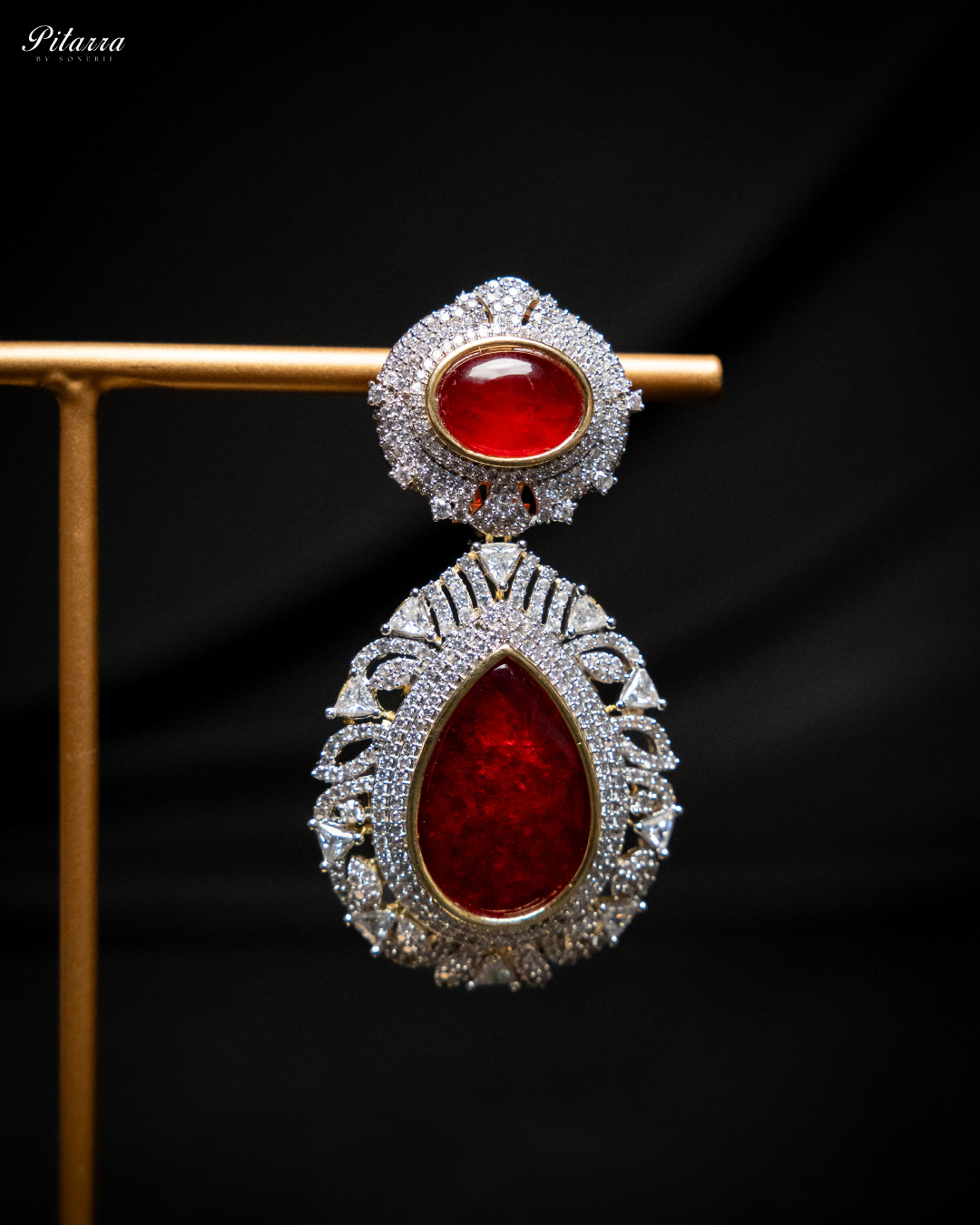 Pitarra Ruby Red Doublet Statement Earrings_Zoom Earrings