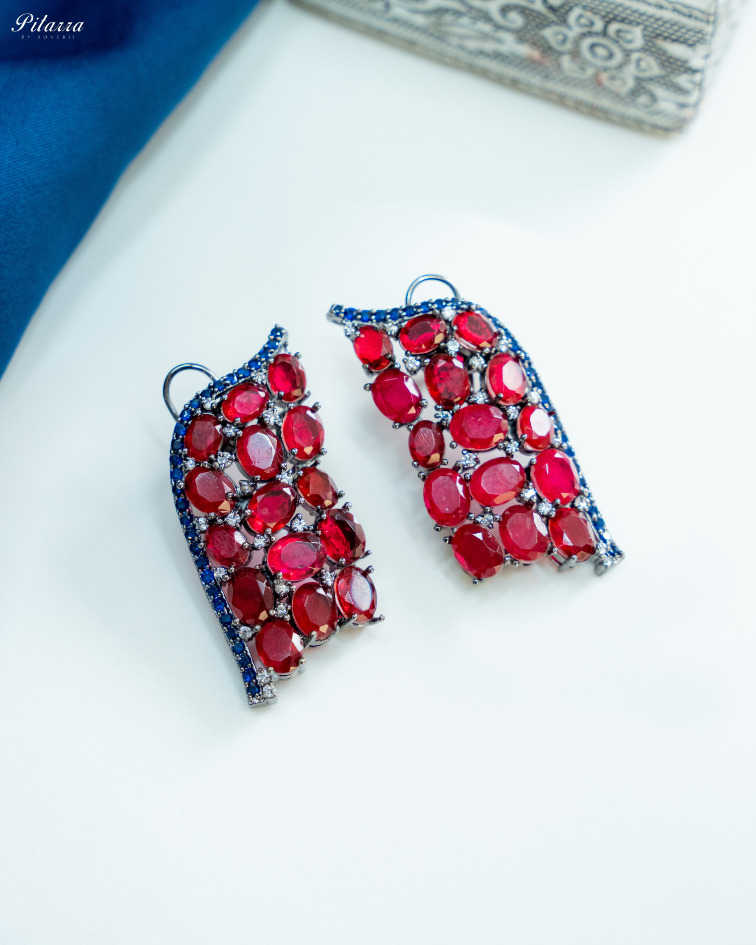 Red Crystal CZ Stud Earrings_White Background