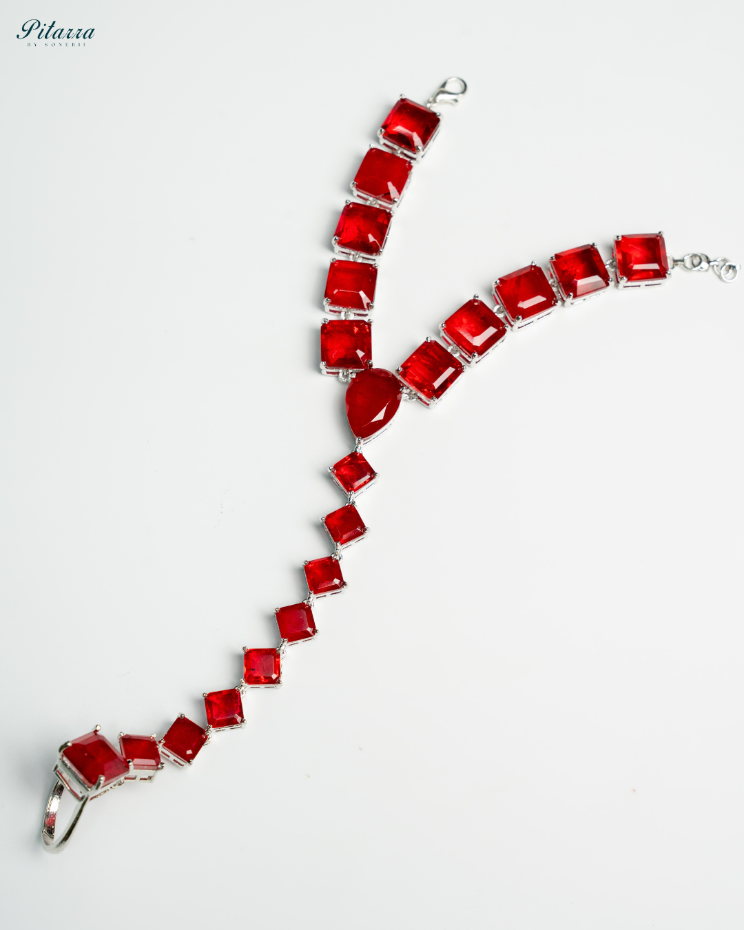Red Cubic Zirconia Silver Plated Bracelet_White Background