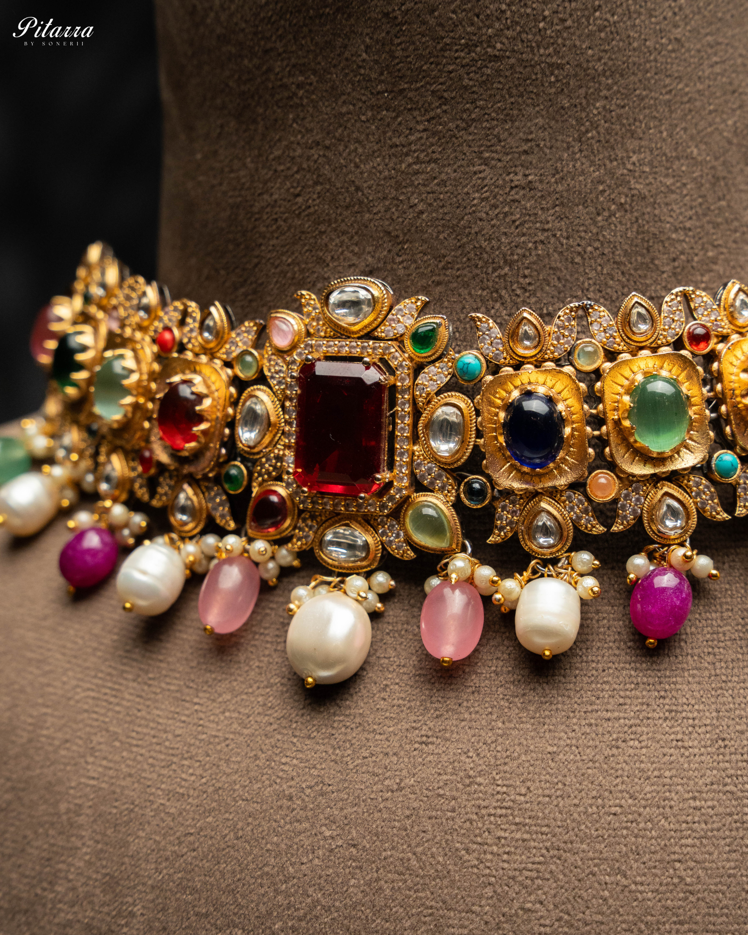 Red Doublet Choker Set Fusion Luxury Jewelry Zoom Angle