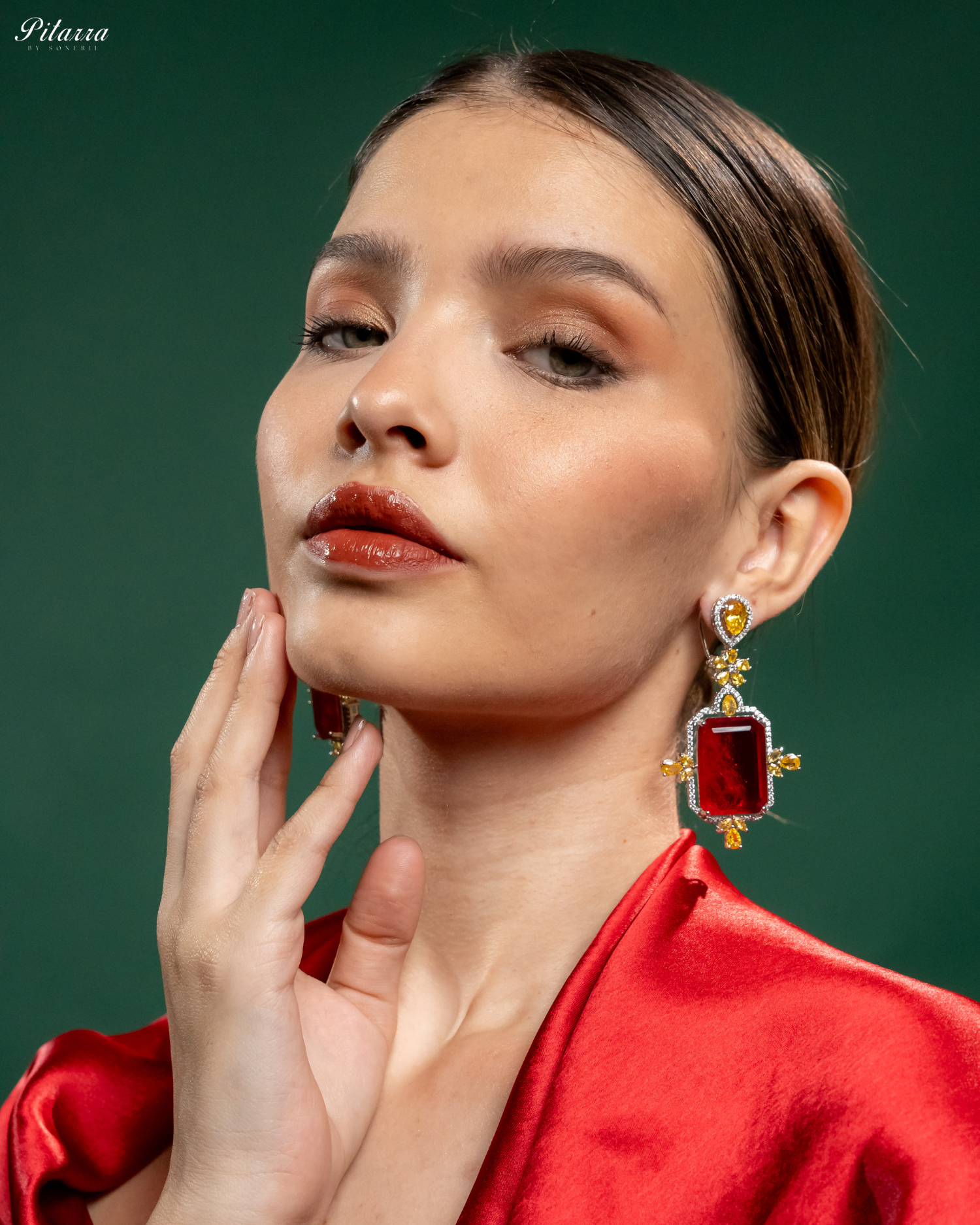 Red_Doublet_Dangler_Earrings_Side Pose
