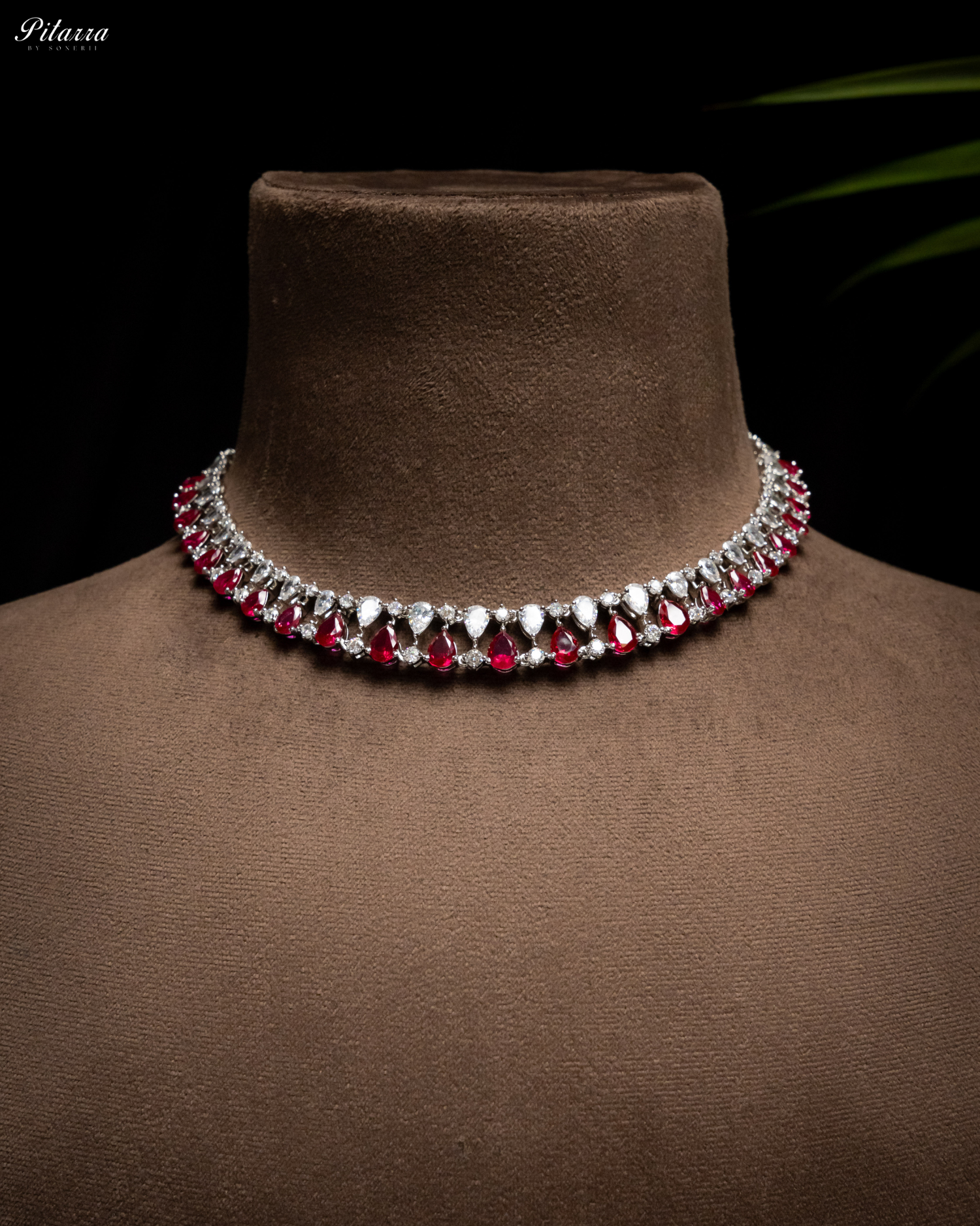 Red Drop CZ Necklace Set_Front Angle
