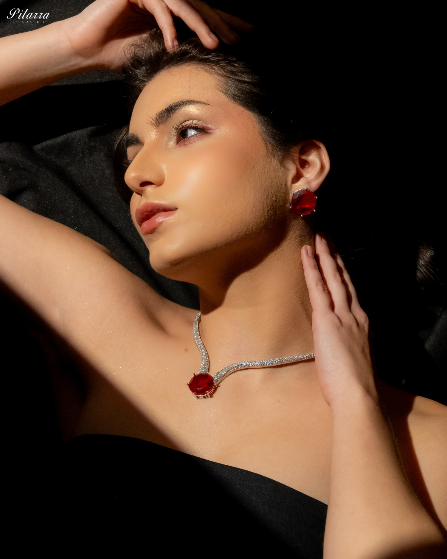 Red Drop Stone CZ Necklace Set_Left Angle
