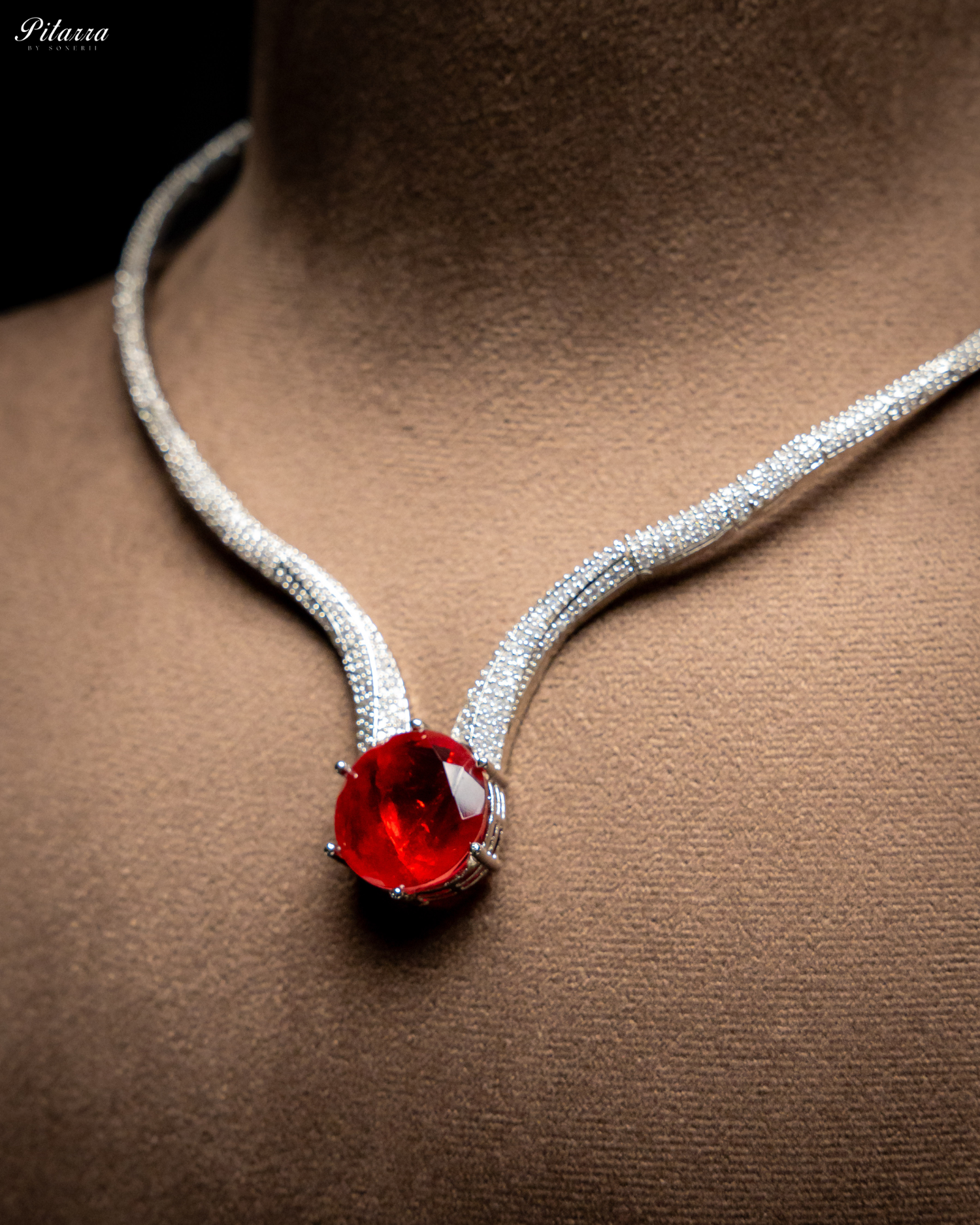 Red Drop Stone CZ Necklace Set_Side
