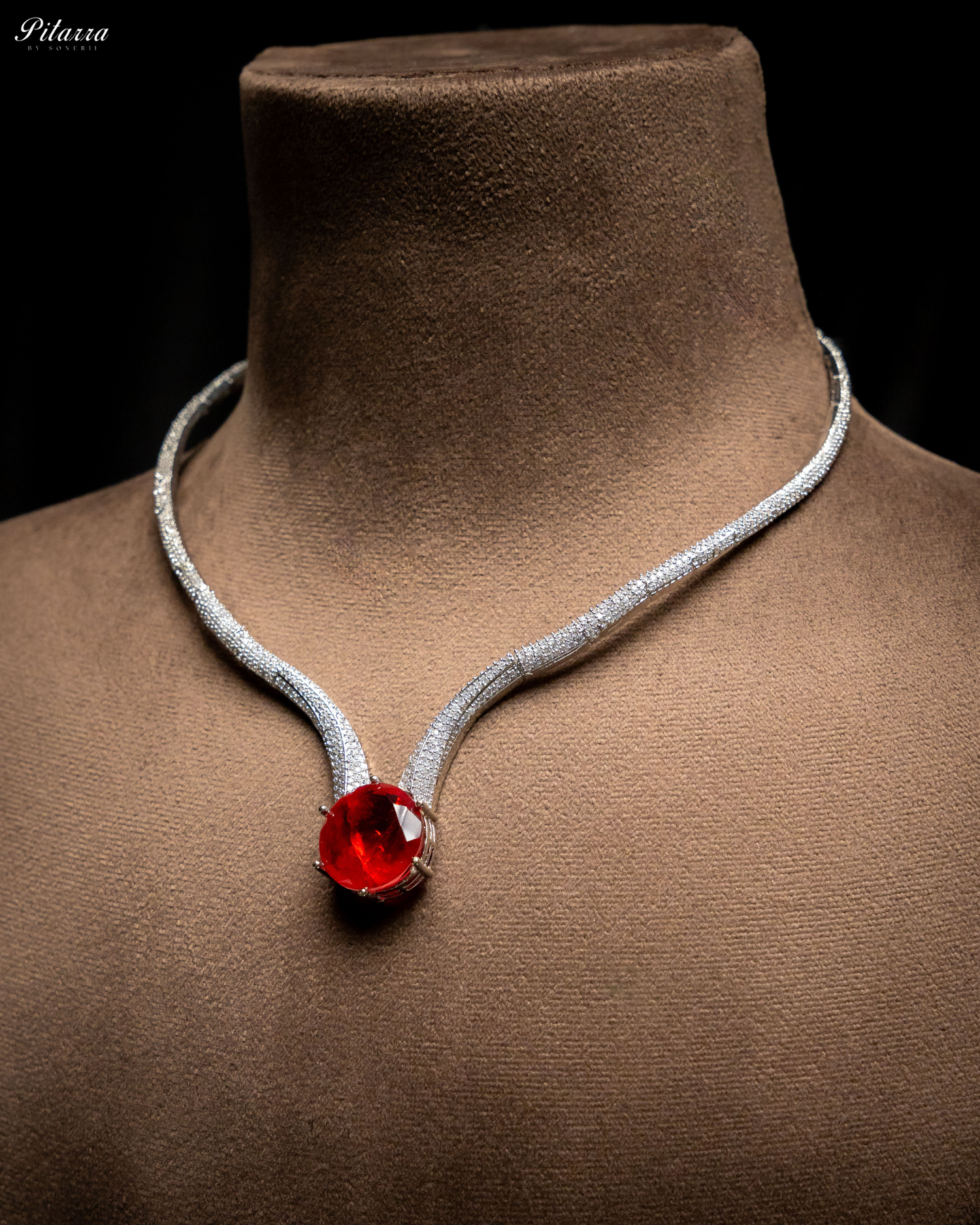 Red Drop Stone CZ Necklace Set_Side Image