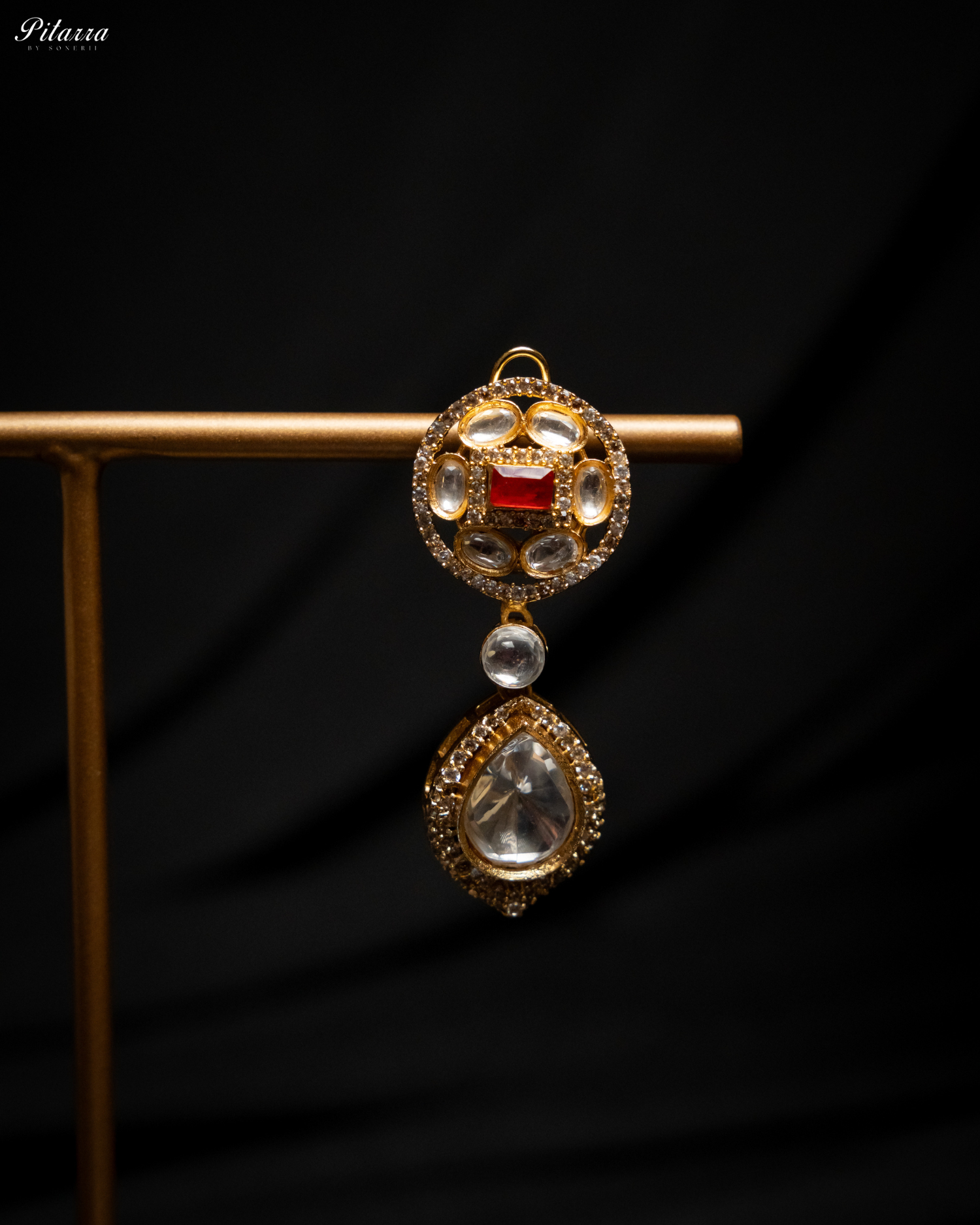 Red Moissanite Stone Long Necklace Set_Zoom Earrings