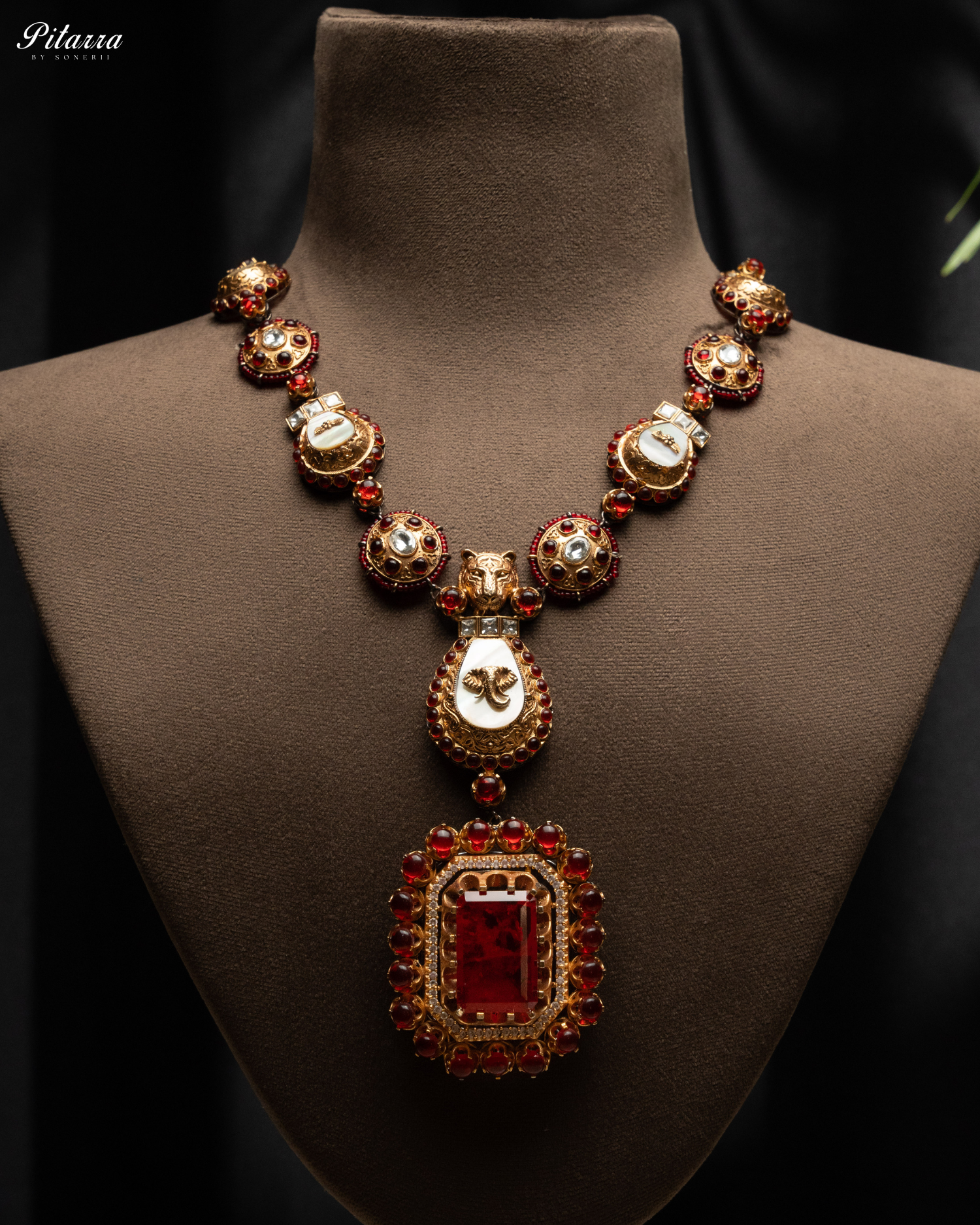 Red Ruby Polki Traditional Kundan Necklace Set