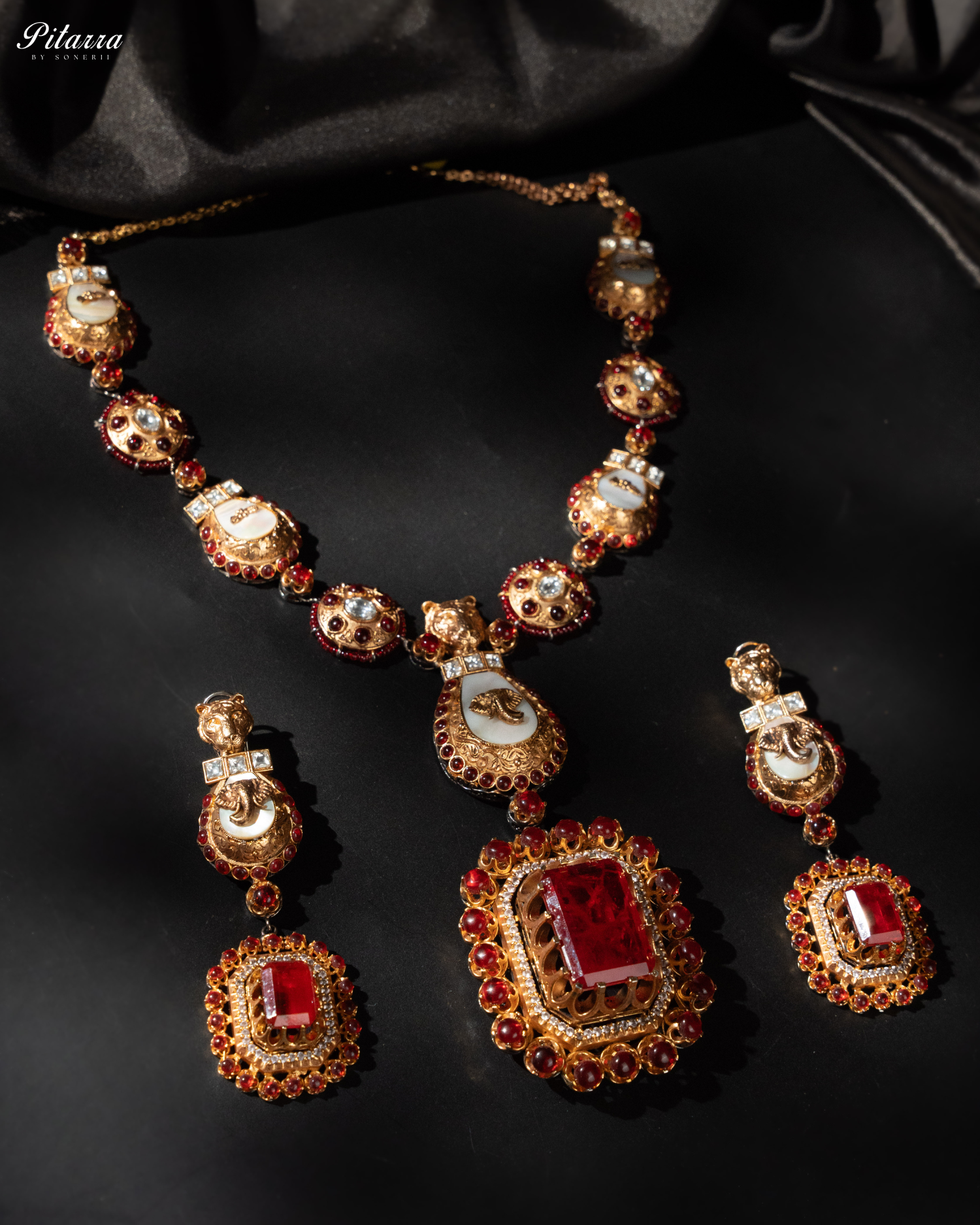 Red Ruby Polki Traditional Kundan Necklace Set Style Shoot