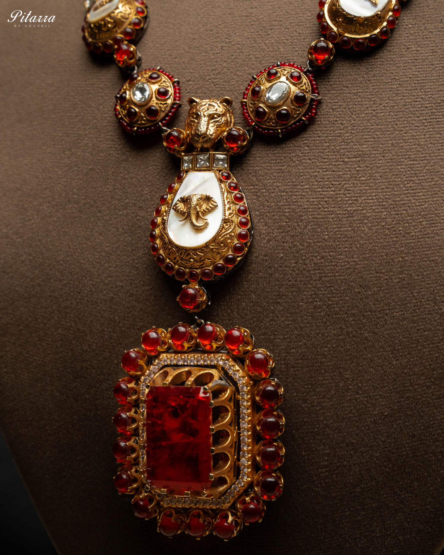Red Ruby Polki Traditional Kundan Necklace Set Zoom Shoot