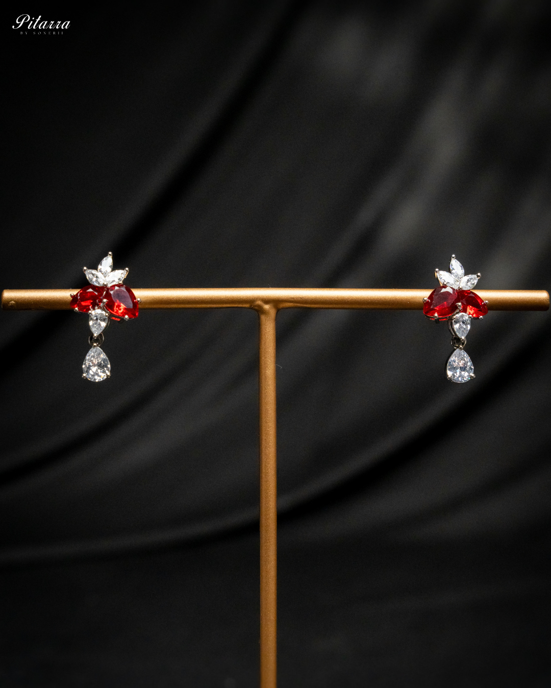 Red Silver Plated CZ Necklace Set_Earrings