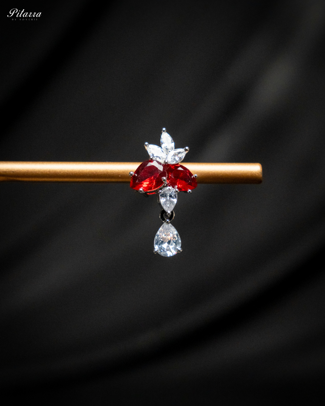 Red Silver Plated CZ Necklace Set_Zoom Earrings