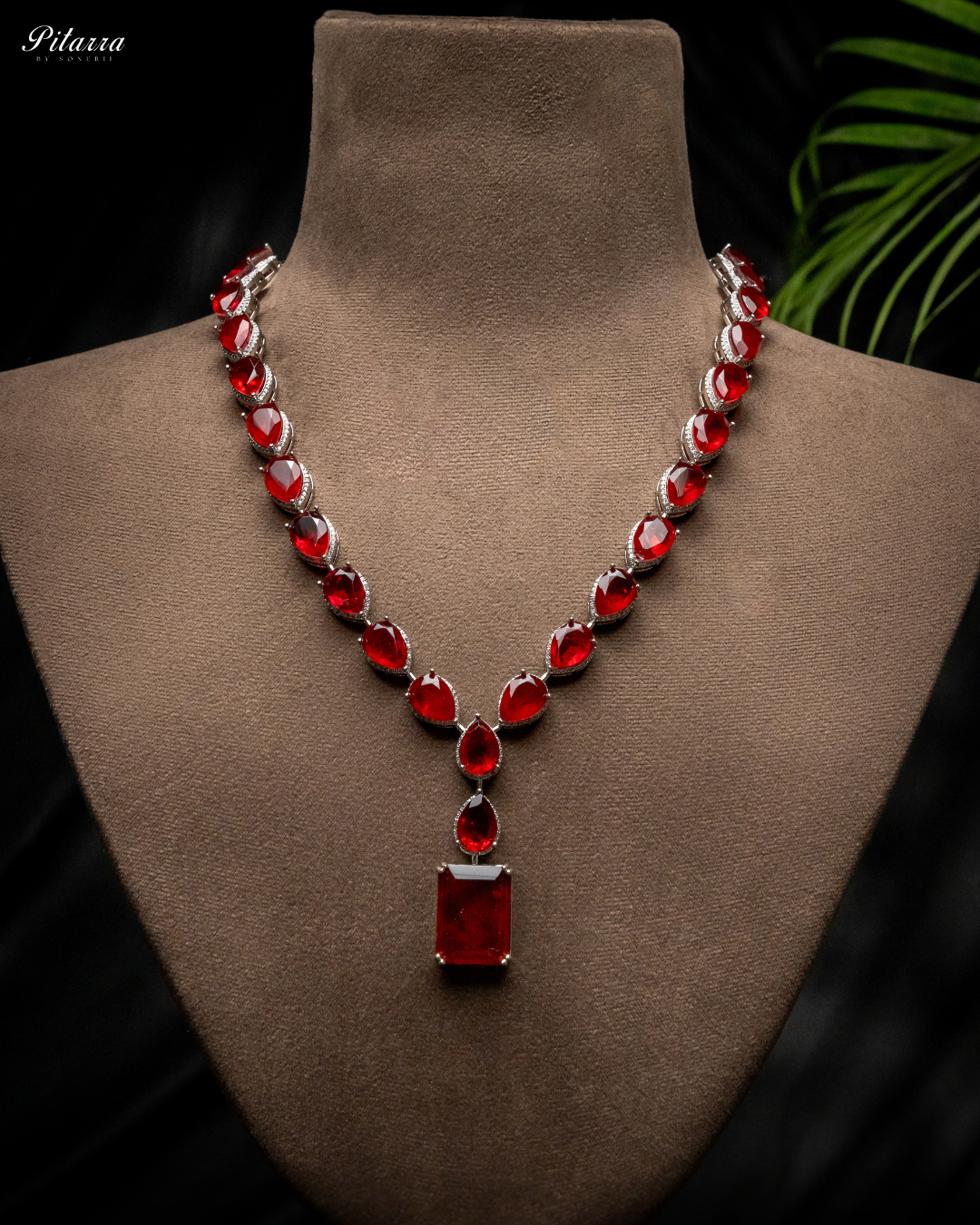 Red Stone Zirconia Necklace Set_Necklace