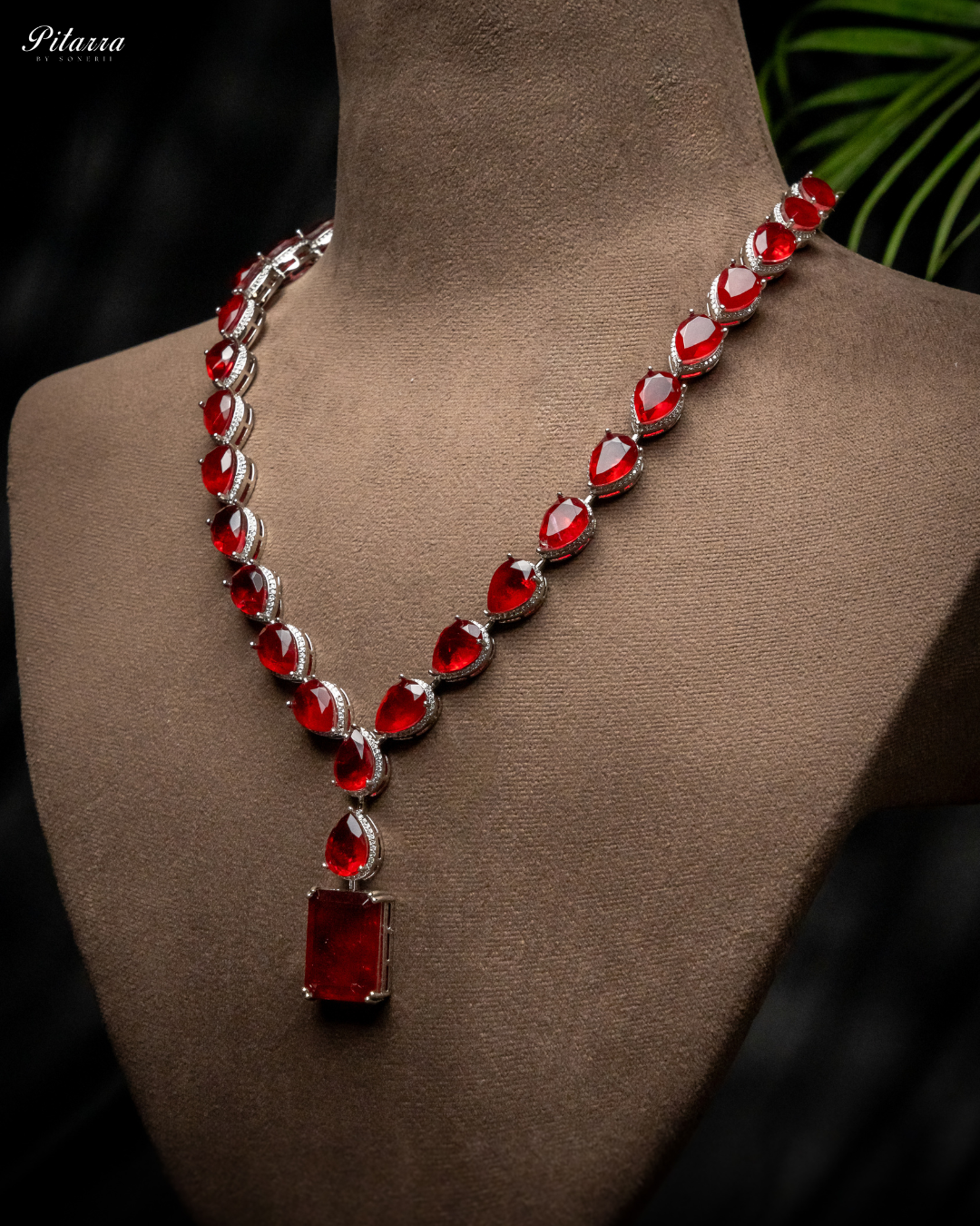 Red Stone Zirconia Necklace Set_Side Angle