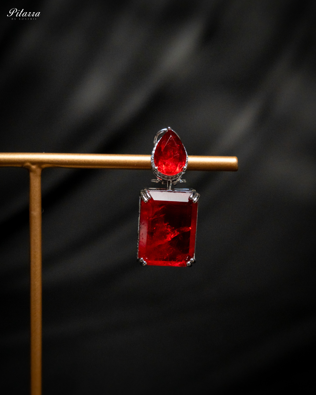 Red Stone Zirconia Necklace Set_Zoom Earrings