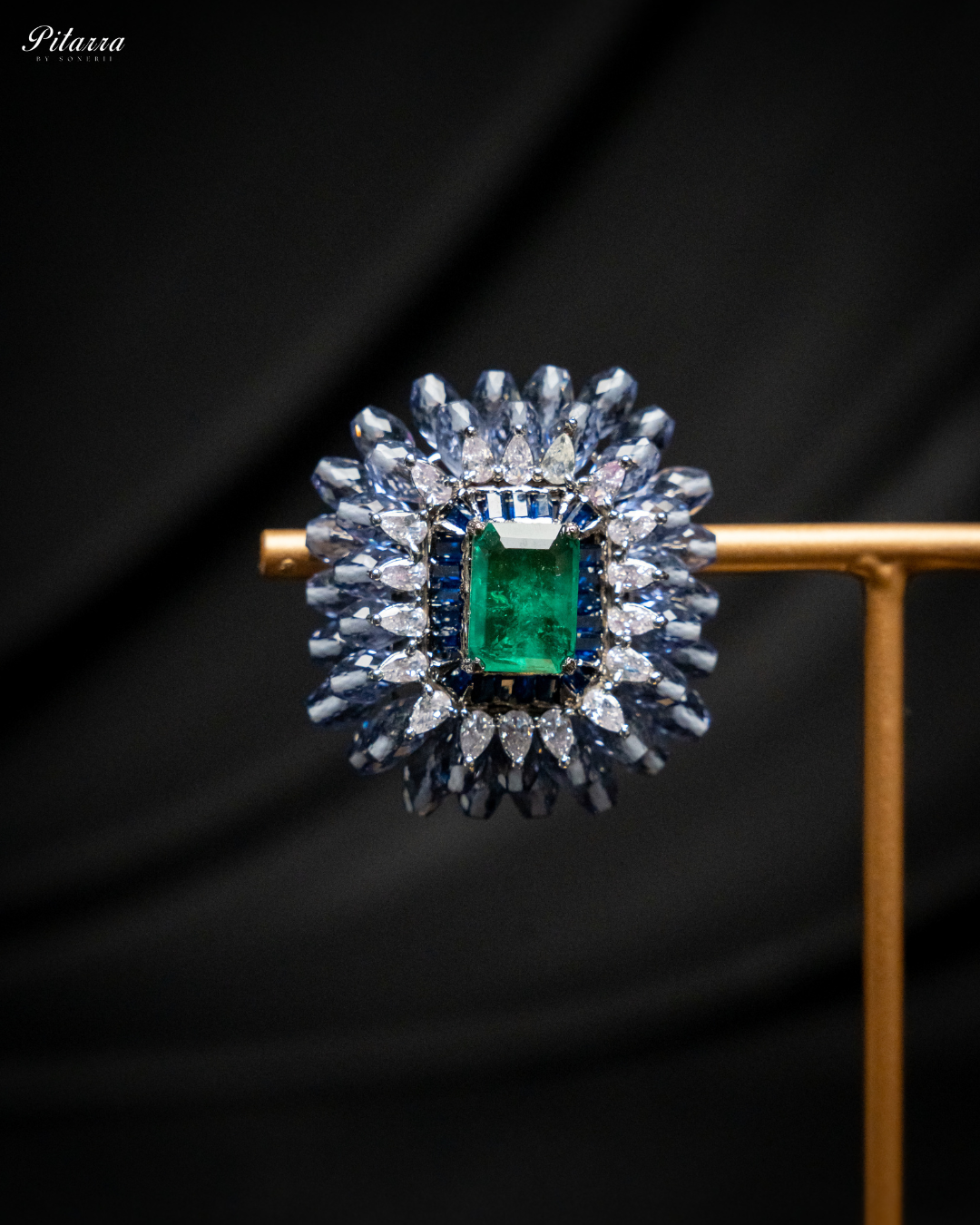 Royal Blue Emerald Studs Earrings_Zoom Angle