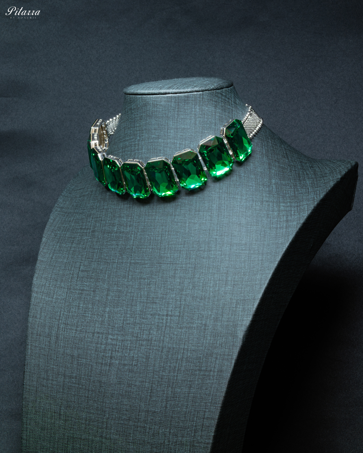 Royal Green Swarovski Choker Set_Side Angle