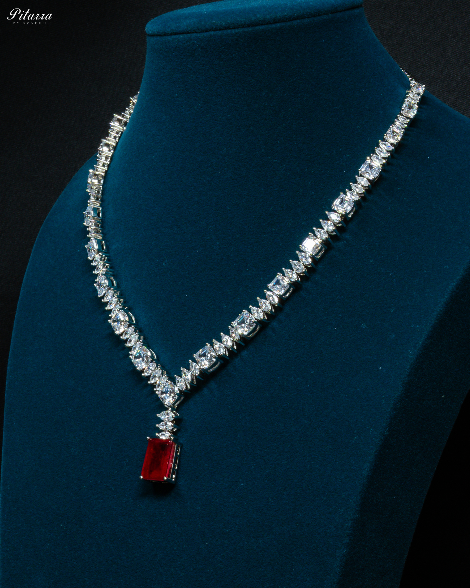 Ruby Stone Cubic Zirconia Pendant Set_Side Angle