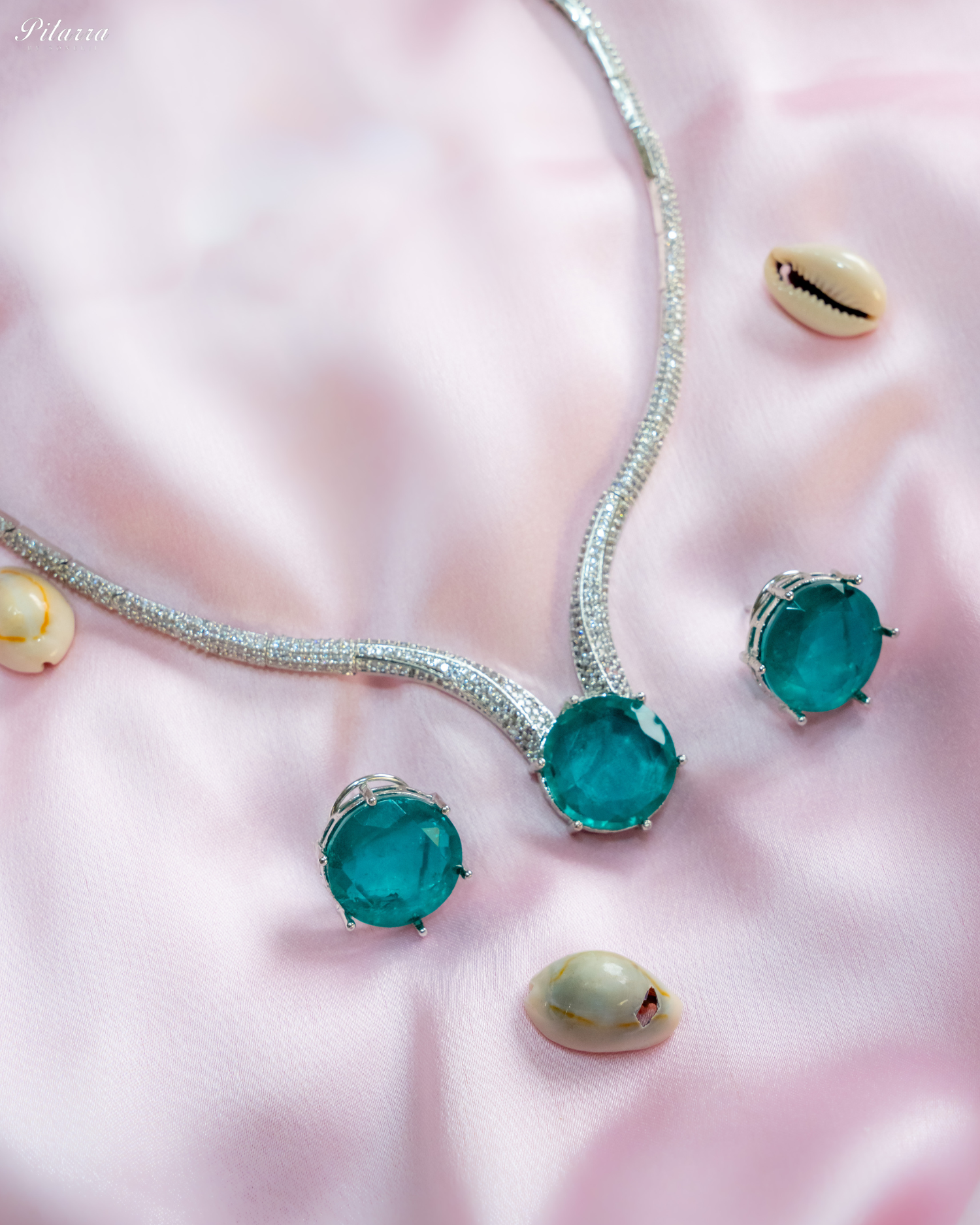 Sea Green Drop Stone CZ Necklace Set_Image