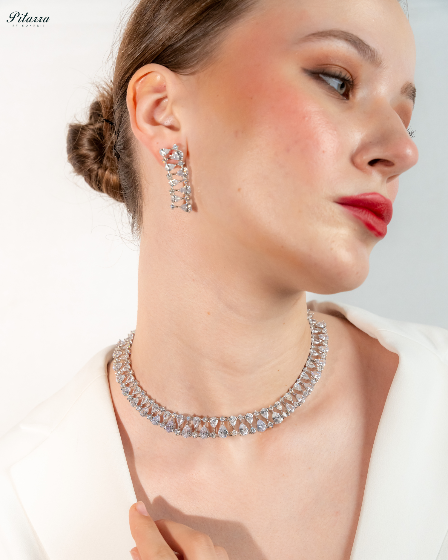 Silver Drop CZ Necklace Set_Side