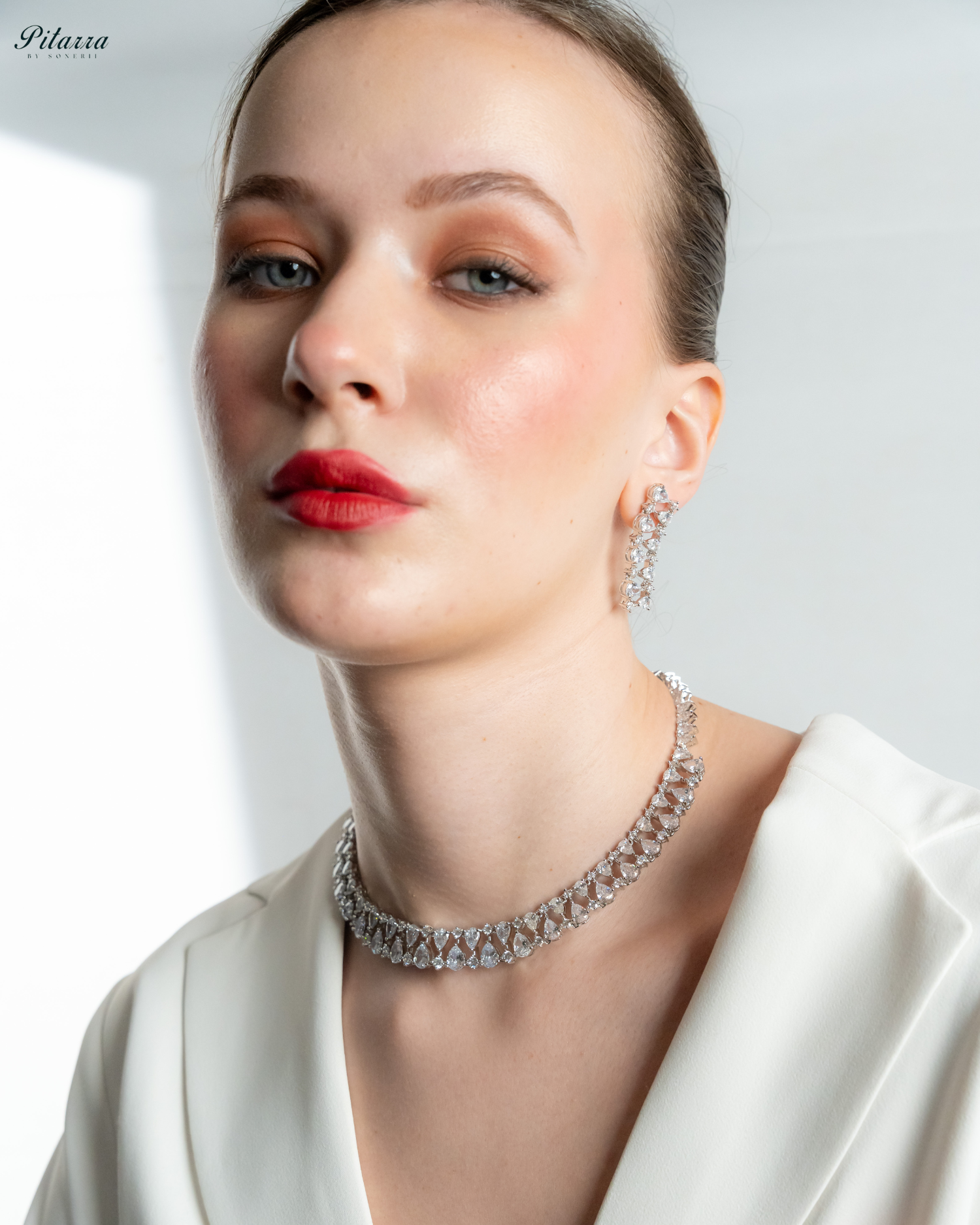 Silver Drop CZ Necklace Set_Side Image