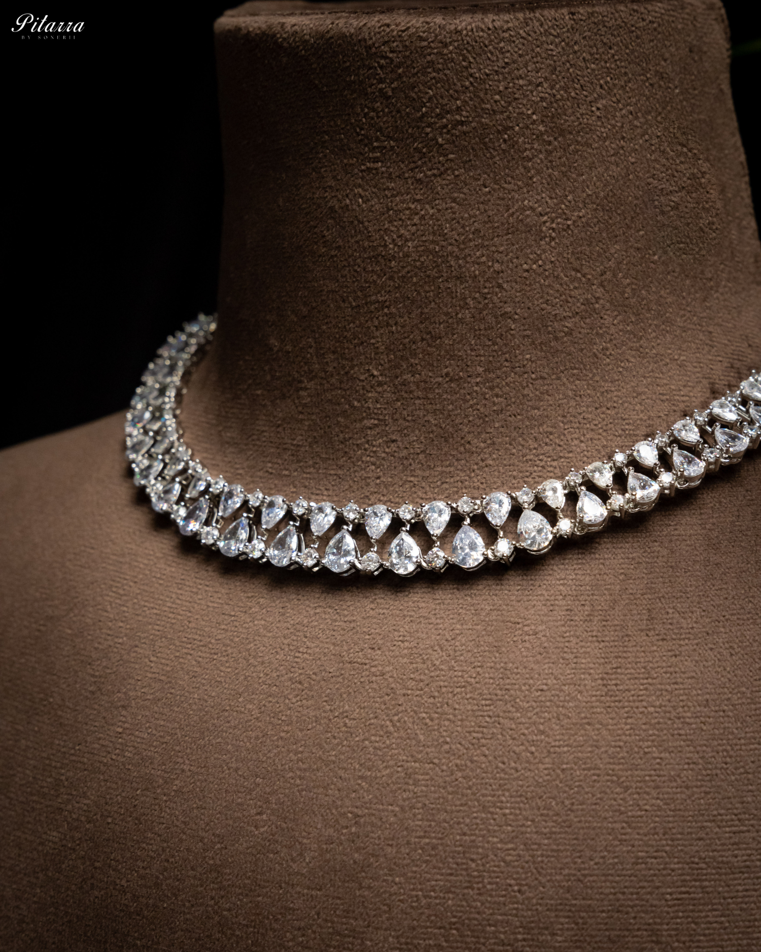 Silver Drop CZ Necklace Set_Zoom Angle