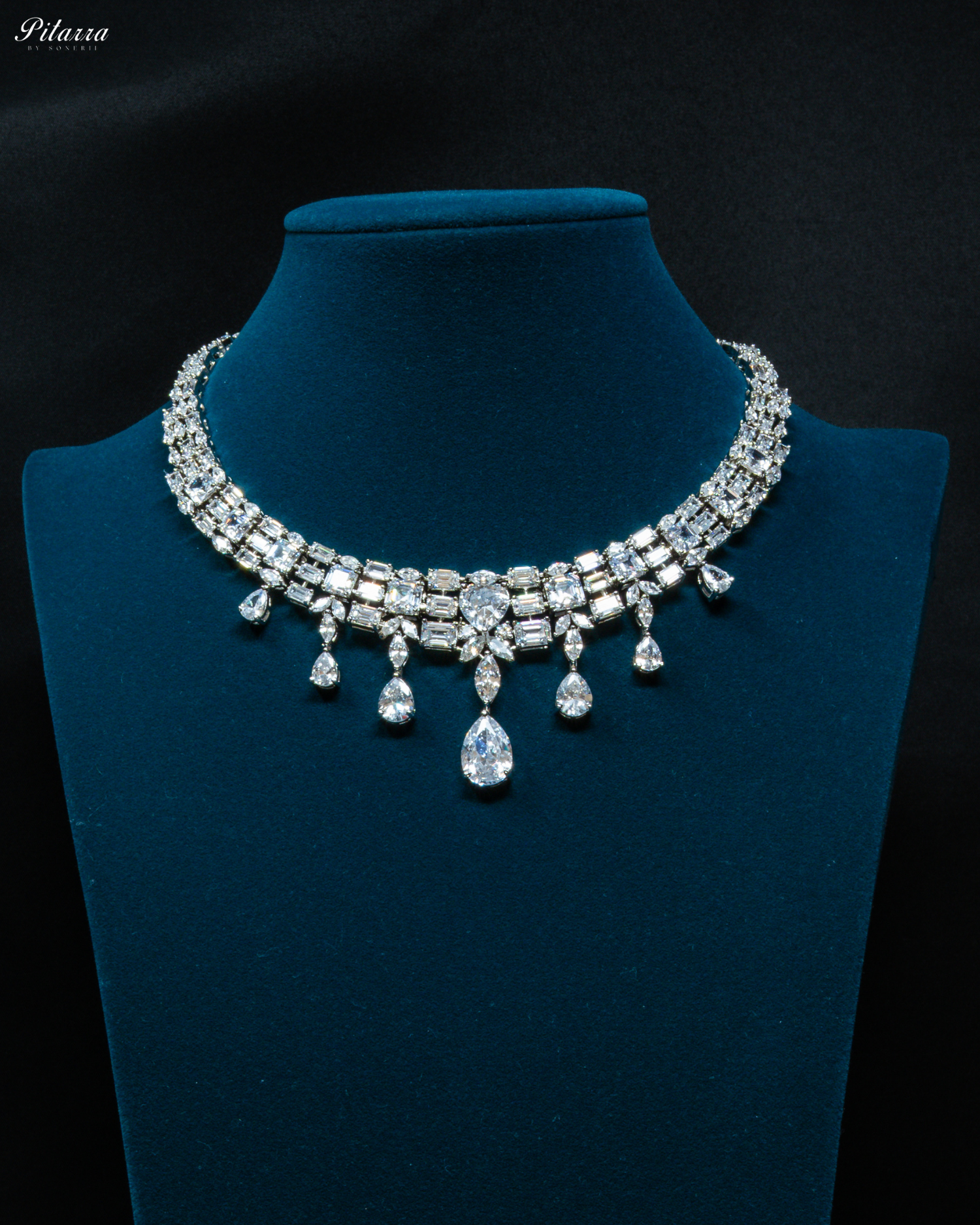 Silver Drop Cubic Zirconia Studded Necklace Set_Front Image