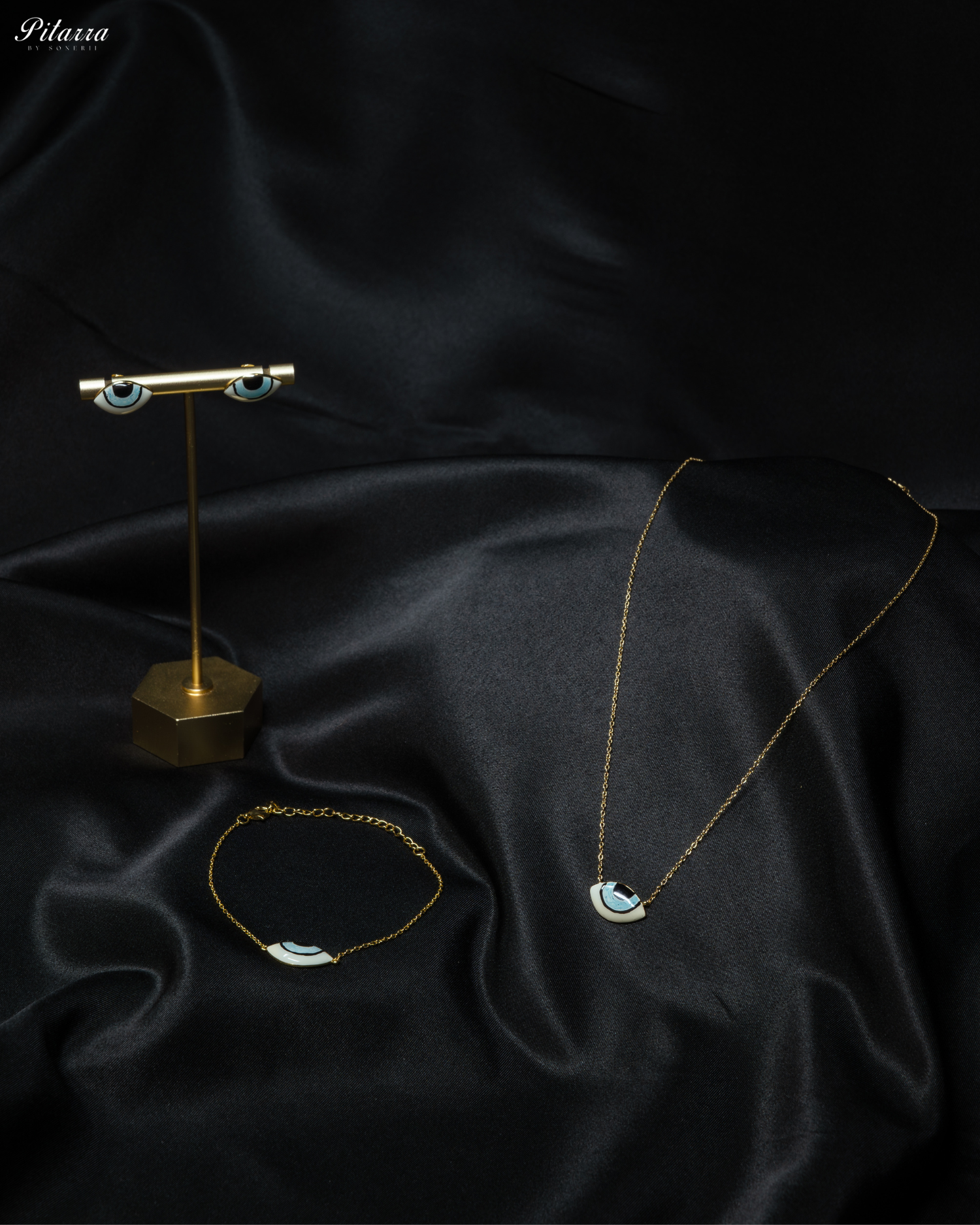 Silver Evil Eye Necklace Set with Bracelet_Front Image