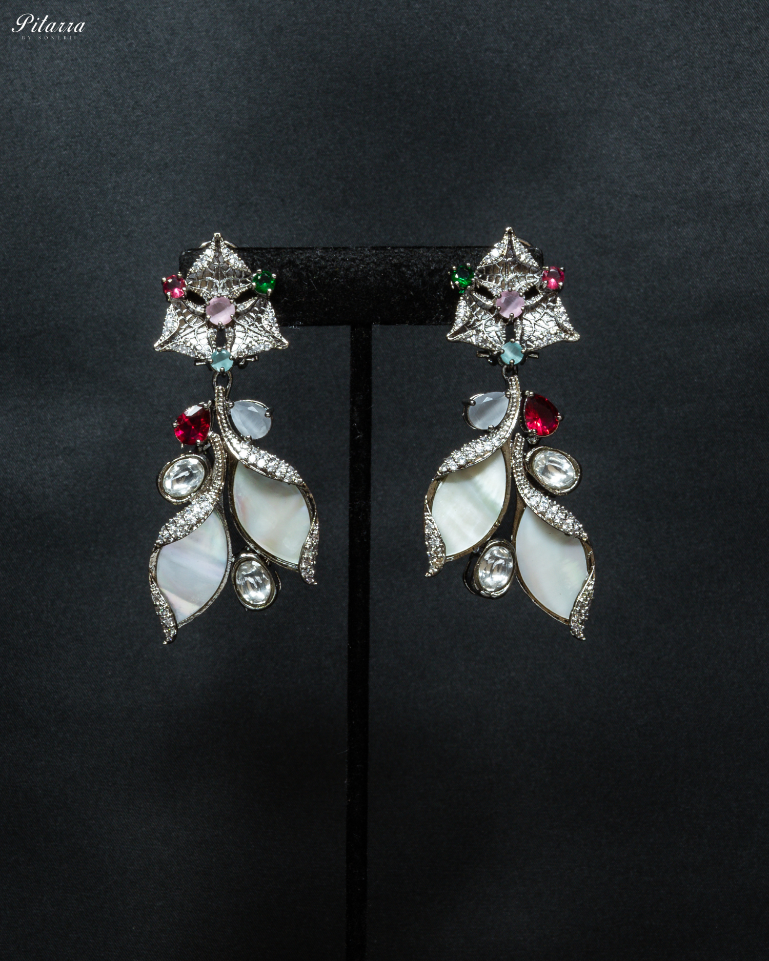 Silver Floral Multi Color Fusion Necklace_Earrings