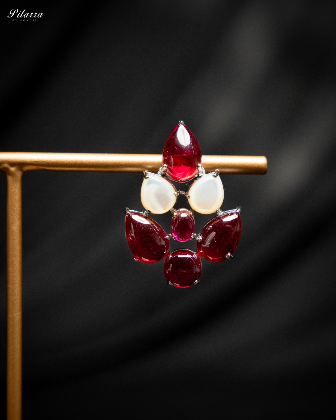 Silver Red Ethnic Stud Earrings_Zoom Angle