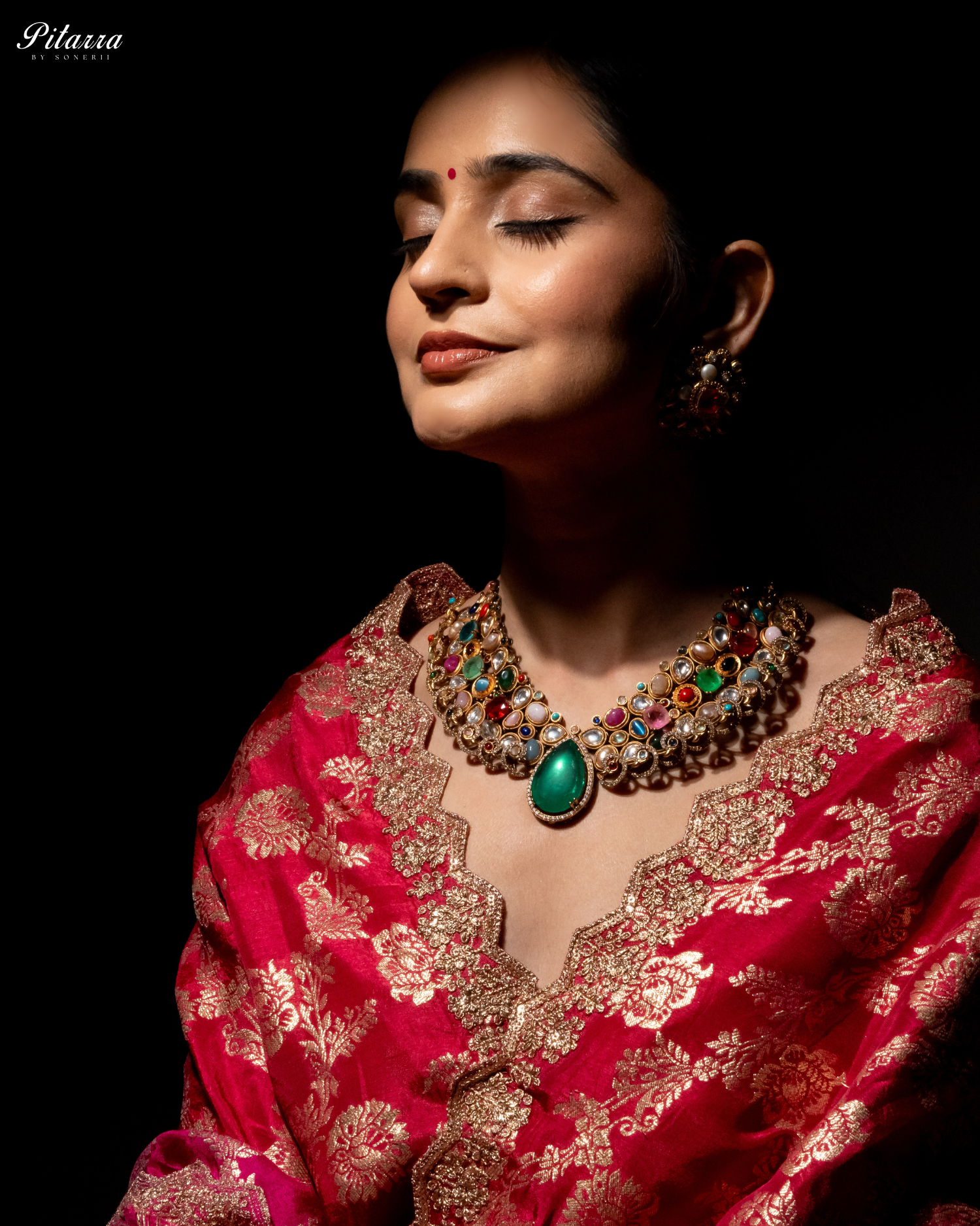 Statement Green Doublet Necklace Set Full Model Shoot - Fusion Luxury Jewelry