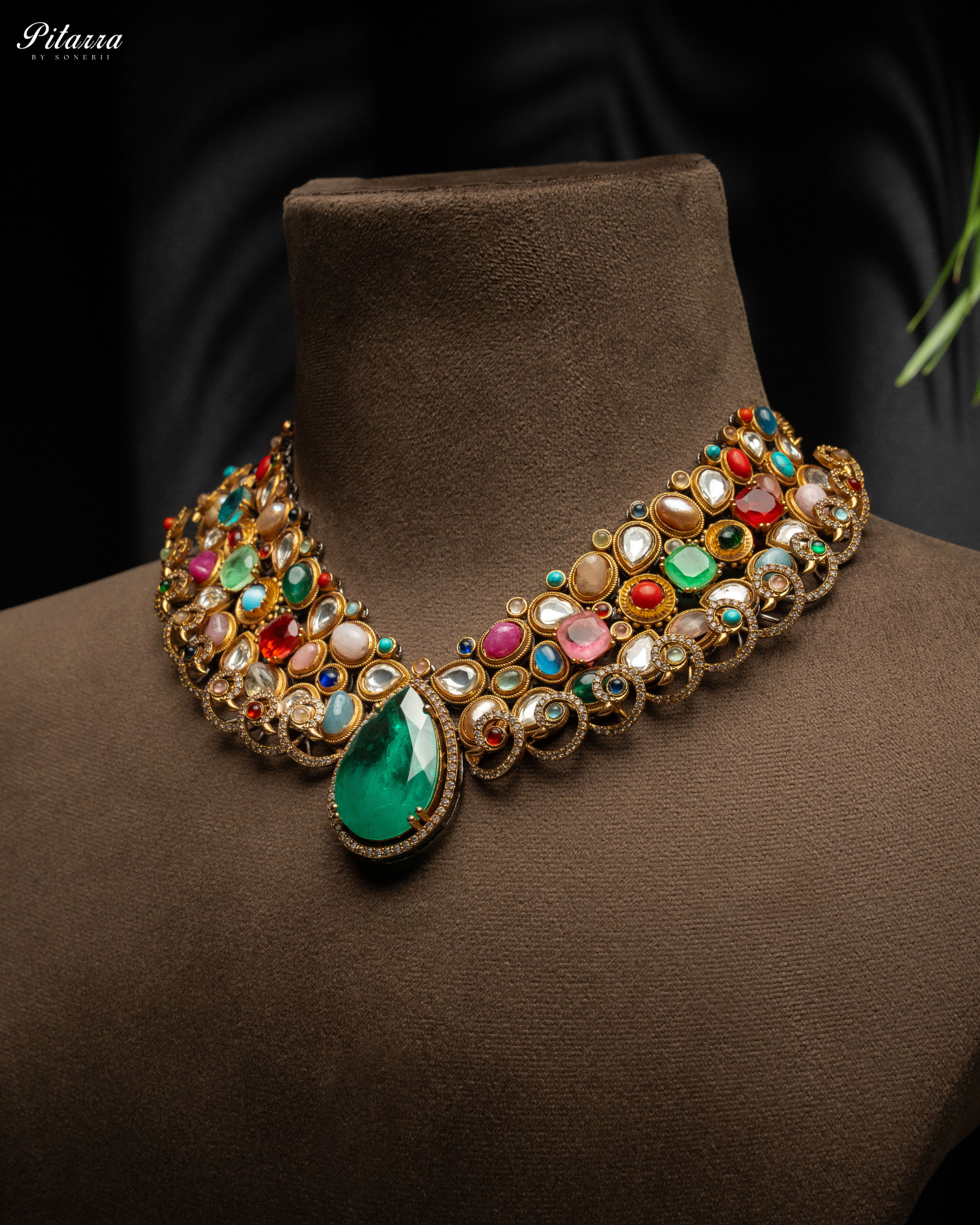 Statement Green Doublet Necklace Set Side Angle-Fusion Luxury Jewelry