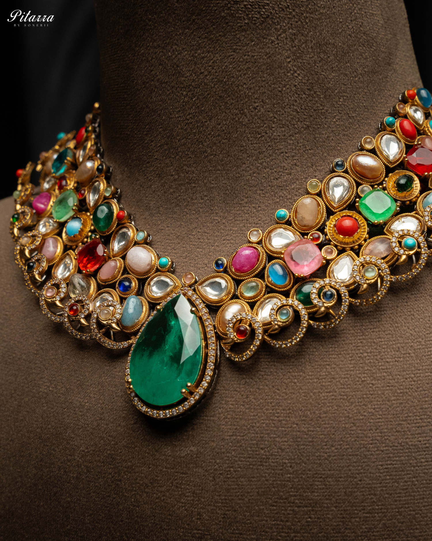 Statement Green Doublet Necklace Set Zoom Angle-Fusion Luxury Jewelry